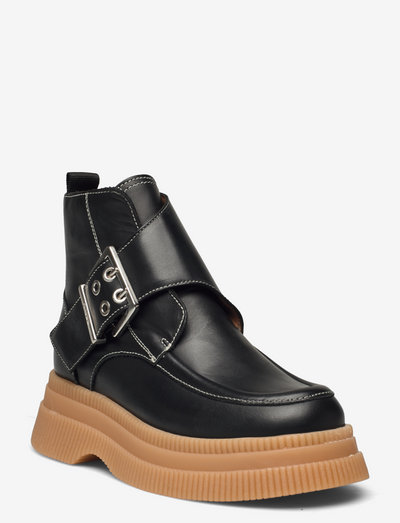 Calf Leather - flat ankle boots - black