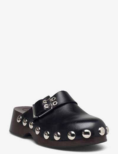 Retro Leather Clog - flat sandals - black