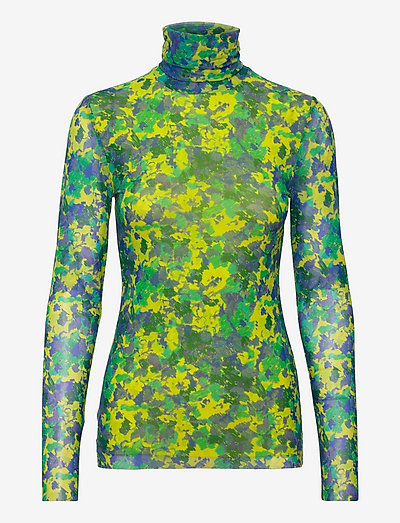 Printed Mesh Long Sleeve Fitted Rollneck - t-shirt & tops - sulphur spring