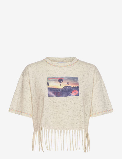 Melange Cotton Jersey O-neck Fringe T-shirt - ganni pre fall 2022 - egret