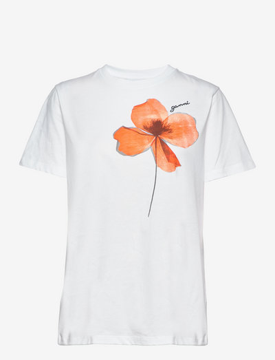 Light Cotton Jersey O-neck Flower T-shirt - t-shirts - bright white