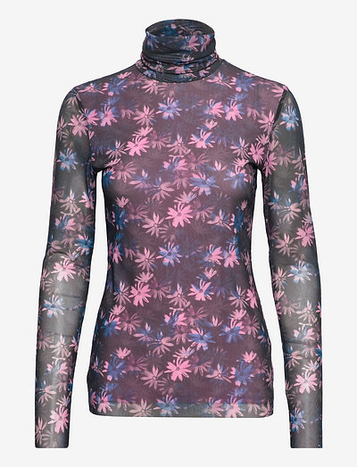Printed Mesh Long Sleeve Fitted Rollneck - tops met lange mouwen - daisy spray lilac sachet