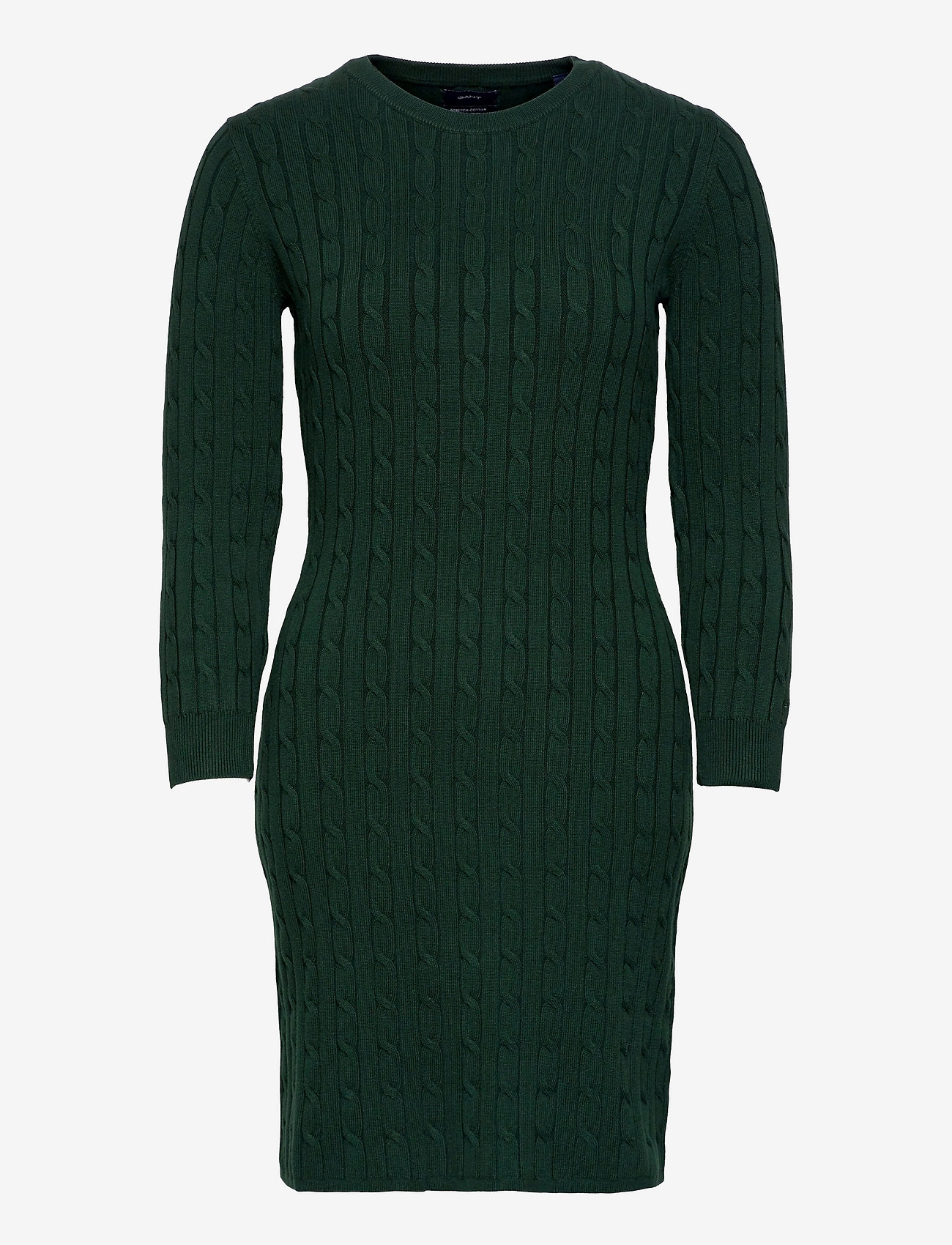 GANT - STRETCH COTTON CABLE DRESS - bodycon dresses - tartan green - 0
