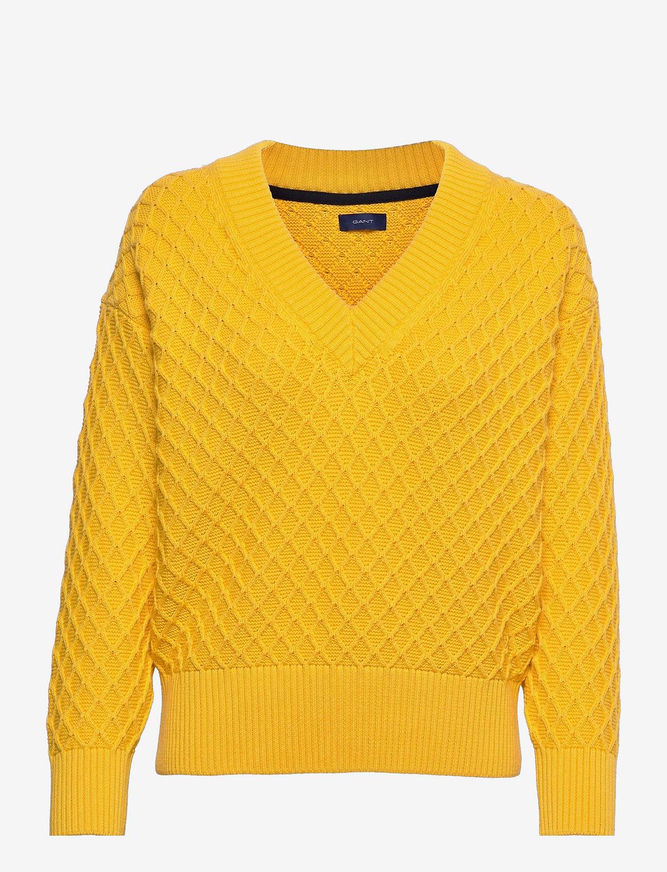 GANT - D1. TEXTURE COTTON V-NECK - sweaters - sunlight yellow - 0
