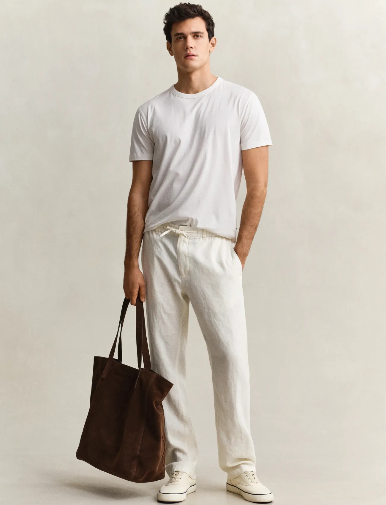 GANT Reg Linen Ds Pants, XL, Cream, Bukser > Afslappet, Herre