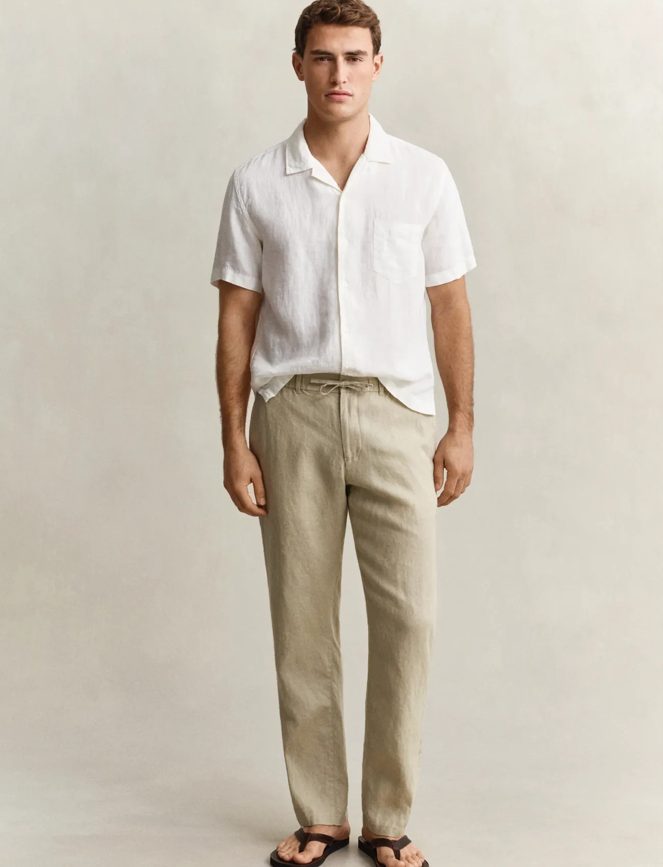 GANT Reg Linen Ds Pants, M, Beige, Bukser > Afslappet, Herre