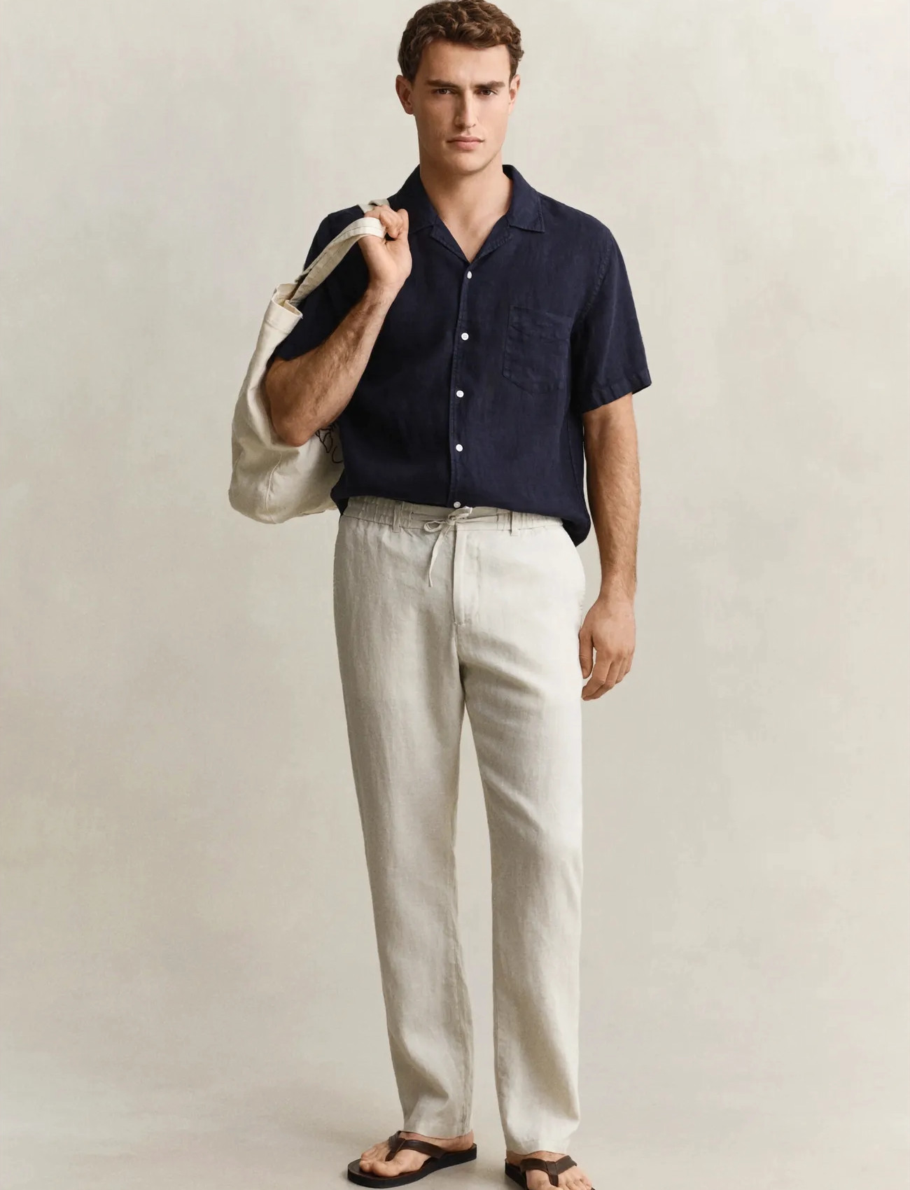 GANT Reg Linen Ds Pants, M, Beige, Bukser > Afslappet, Herre
