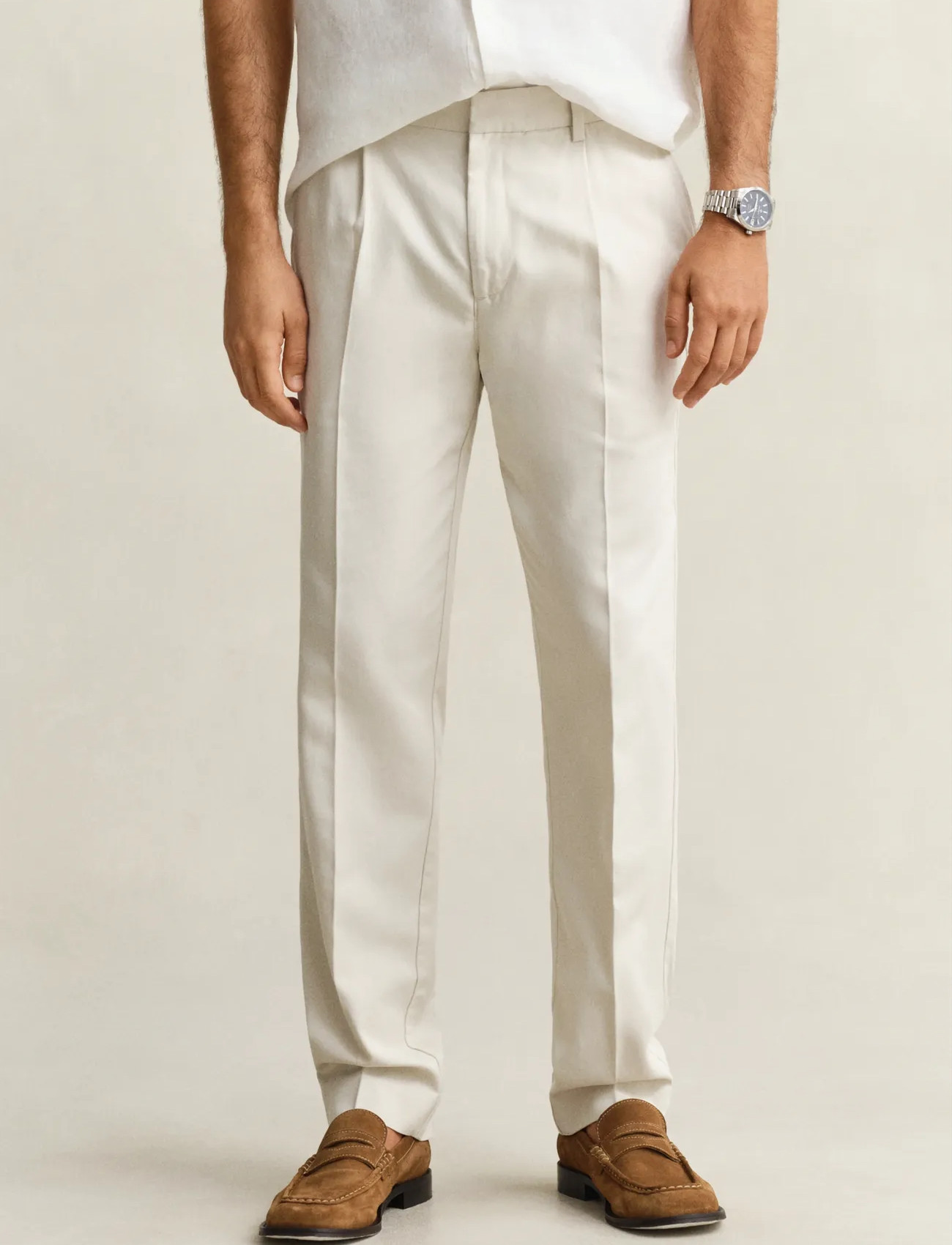 GANT Slim Smart Cot/Lyocell Pants, 52, Beige, Bukser > Formelle Bukser, Herre