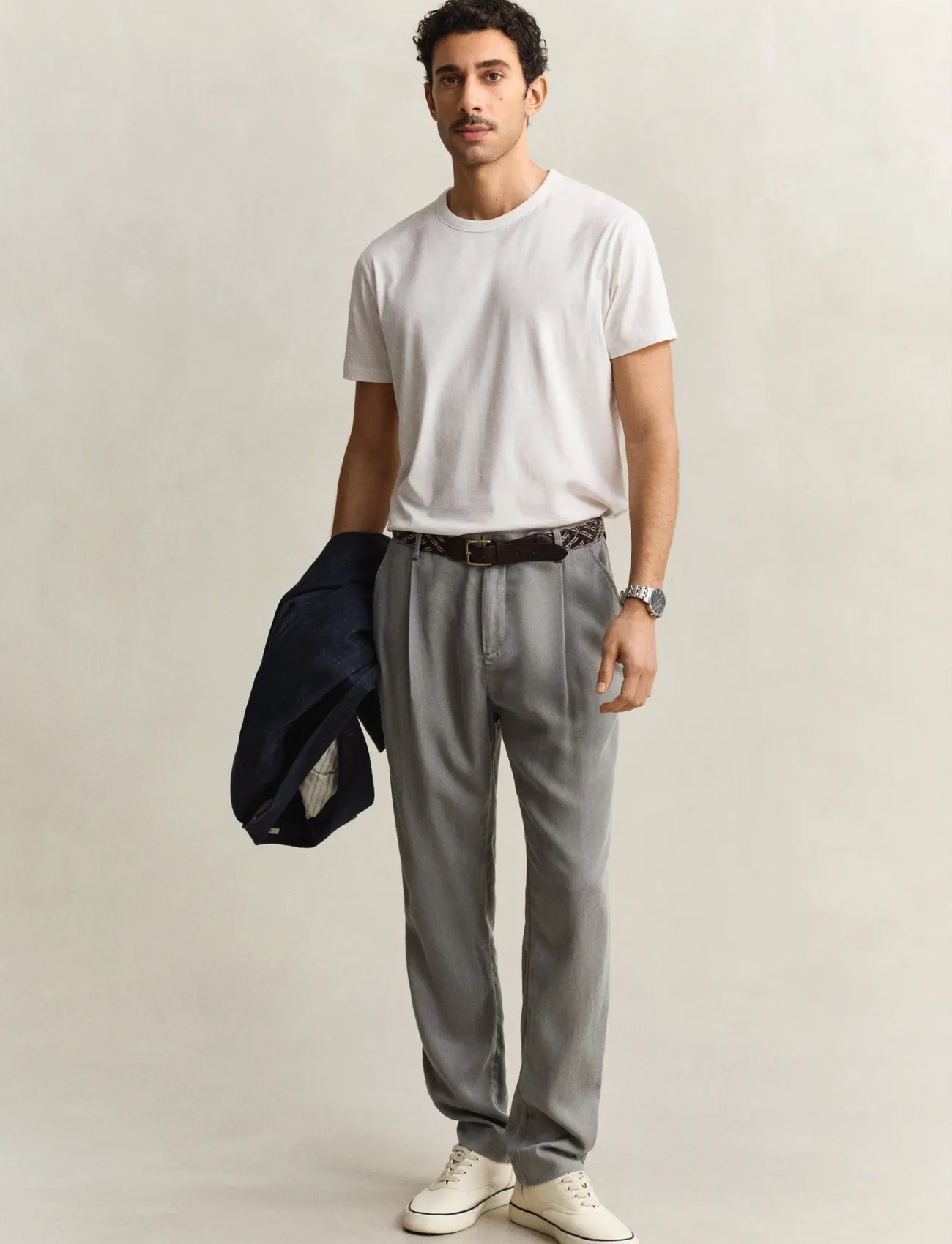 GANT Reg Lyocell Pants, 34, Grey, Bukser > Afslappet, Herre