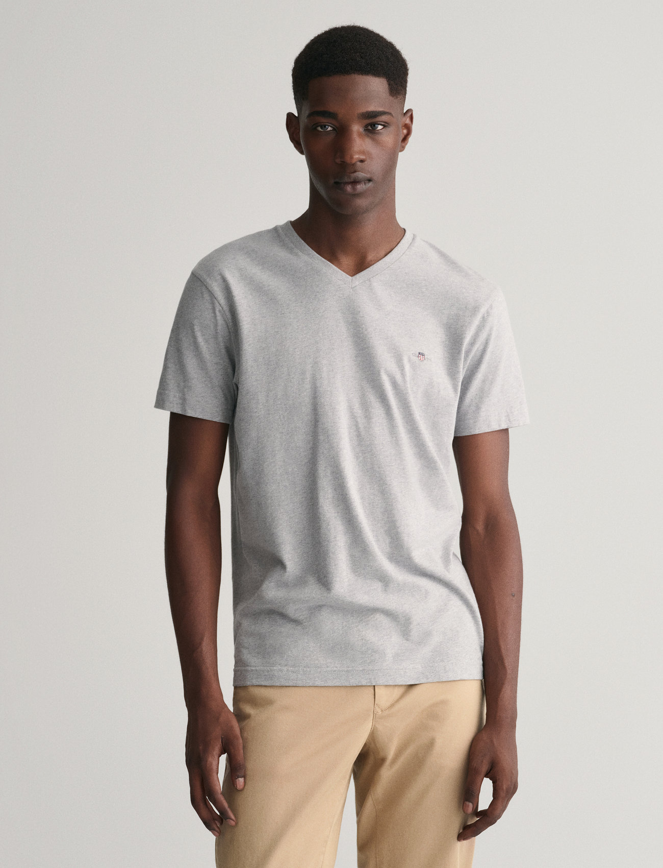 GANT Slim Shield V-Neck T-Shirt, XXL, Grey, T-Shirts > Kortærmede, Herre