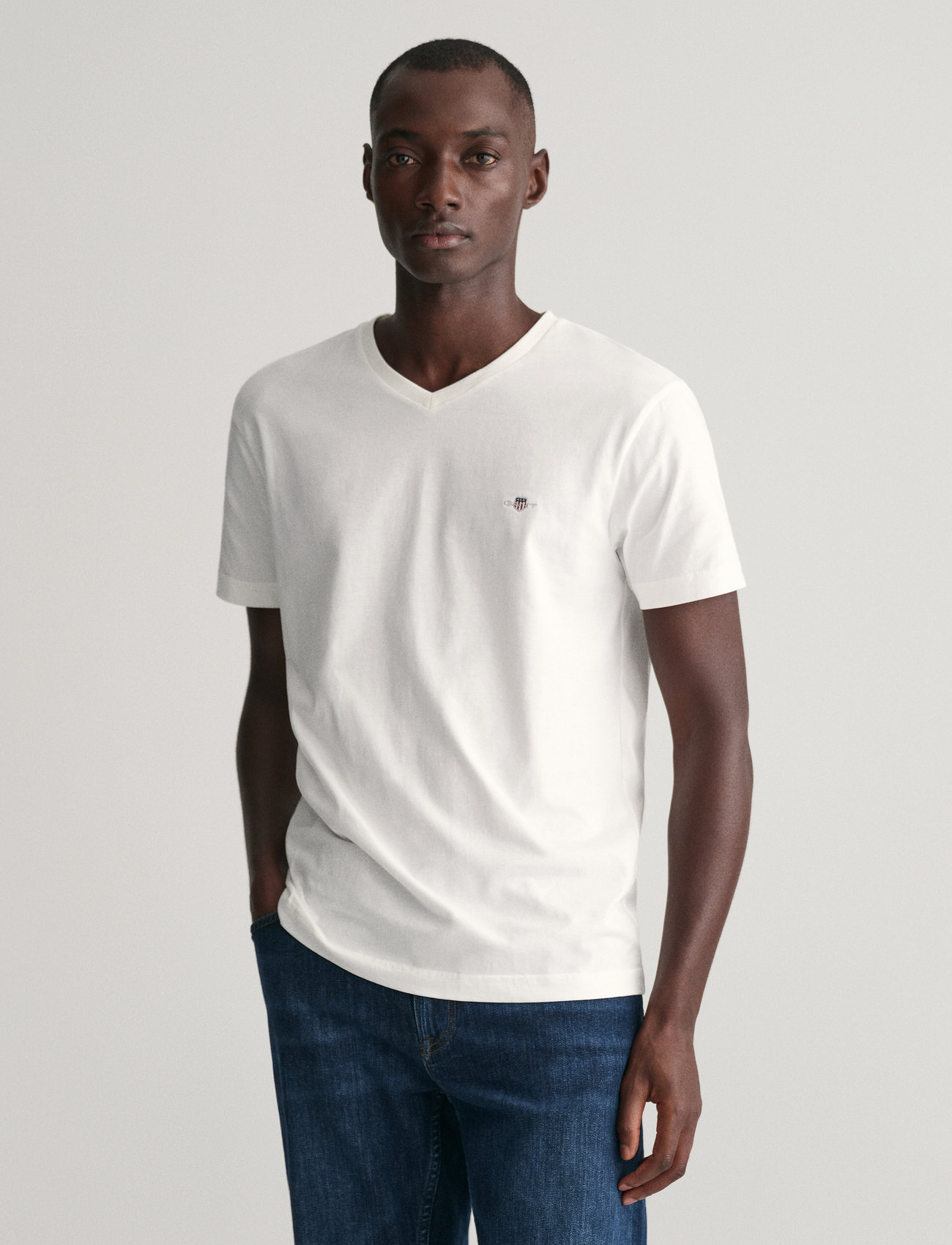 GANT Slim Shield V-Neck T-Shirt, 3XL, White, T-Shirts > Kortærmede, Herre