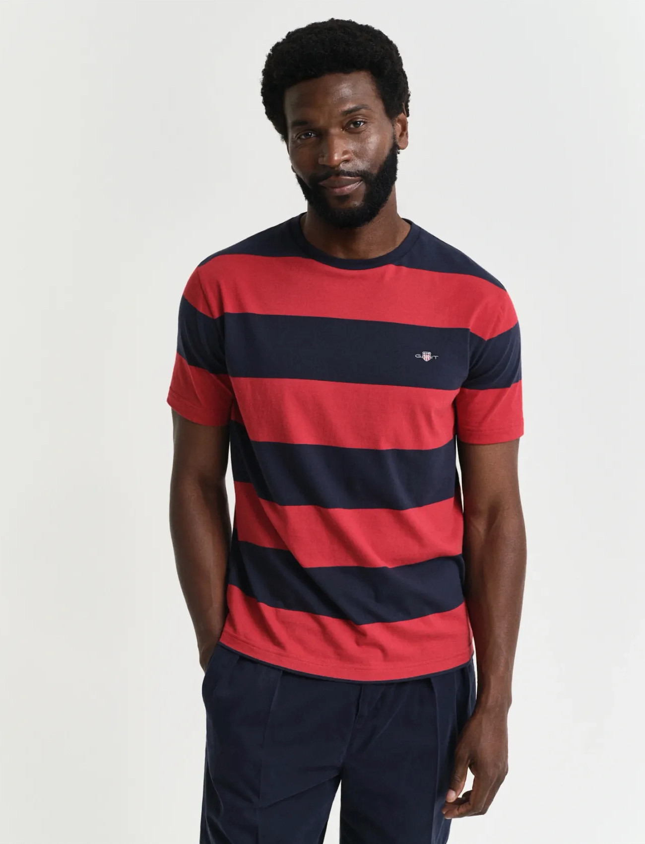 GANT Bar Stripe Ss T-Shirt, S, T-shirts, Rot - Short-sleeved, Männerswear