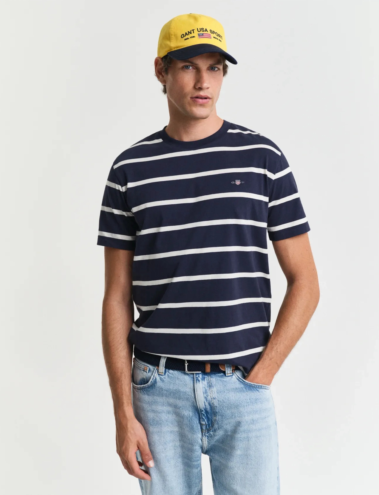 GANT Striped Ss T-Shirt, S, Navy, T-Shirts > Kortærmede, Herre