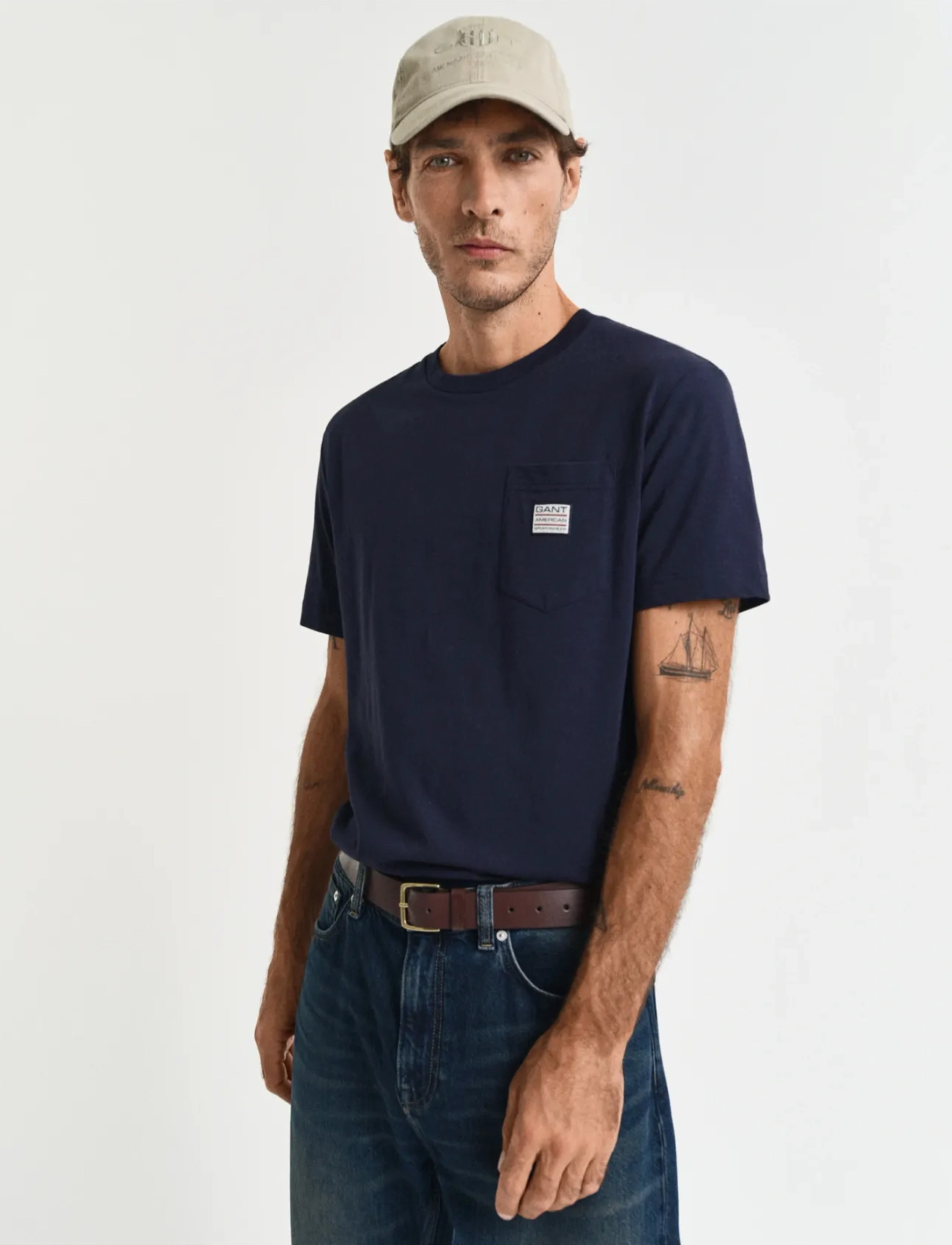 GANT Pocket Ss T-Shirt, S, Navy, T-Shirts > Kortærmede, Herre