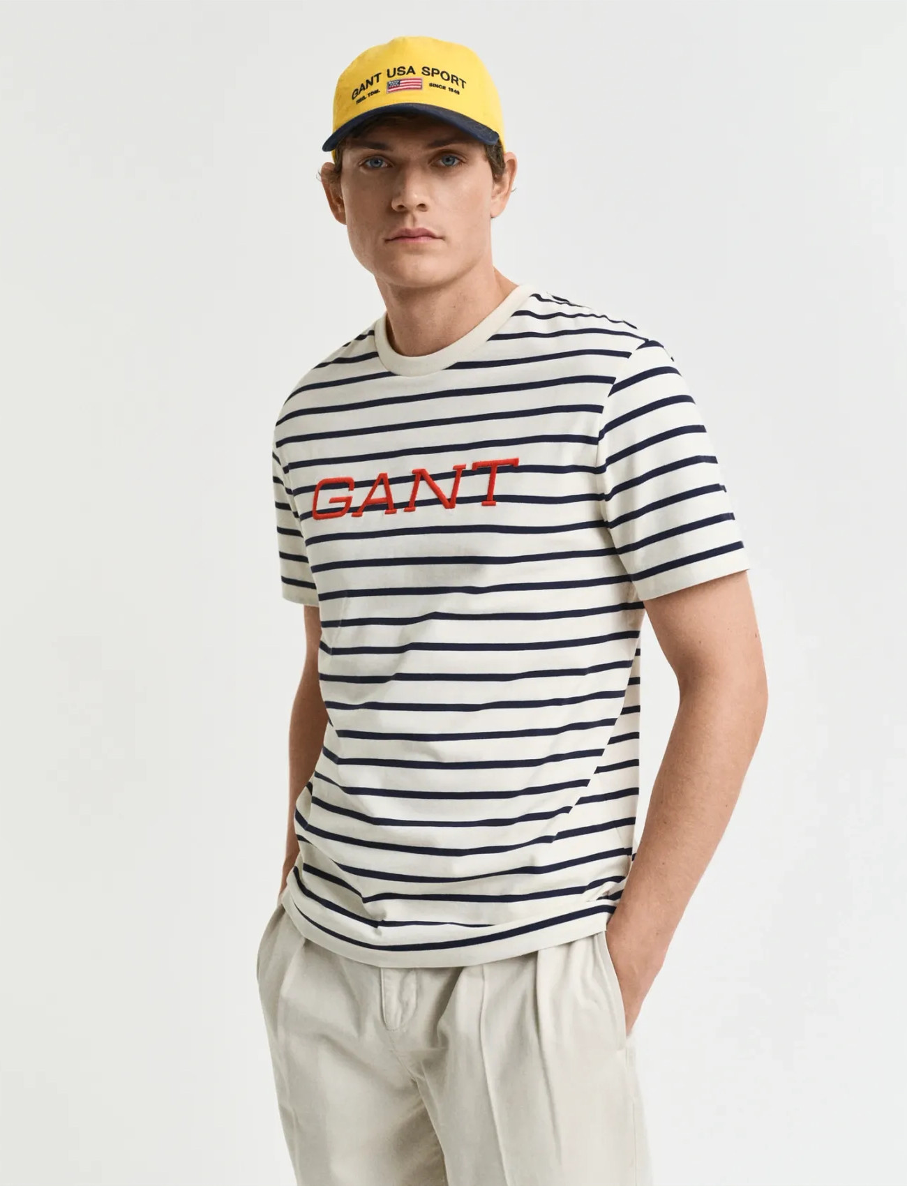 GANT Graphic Striped Ss T-Shirt, 3XL, Cream, T-Shirts > Kortærmede, Herre