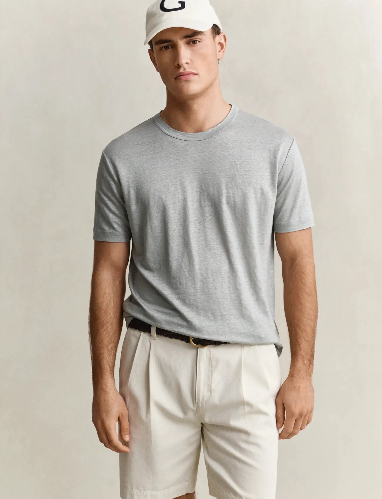 GANT Linen Ss T-Shirt, L, Grey, T-Shirts > Kortærmede, Herre