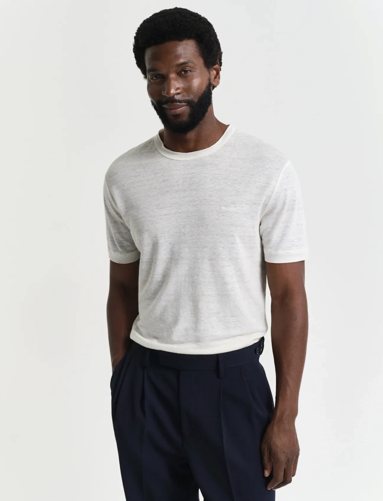 GANT Linen Ss T-Shirt, XL, Cream, T-Shirts > Kortærmede, Herre