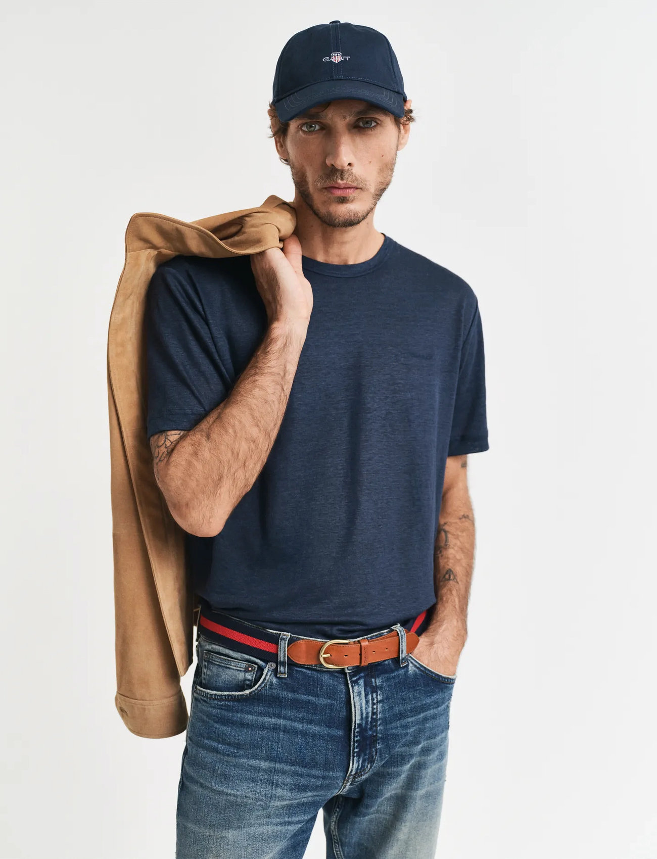GANT Linen Ss T-Shirt, XL, Navy, T-Shirts > Kortærmede, Herre