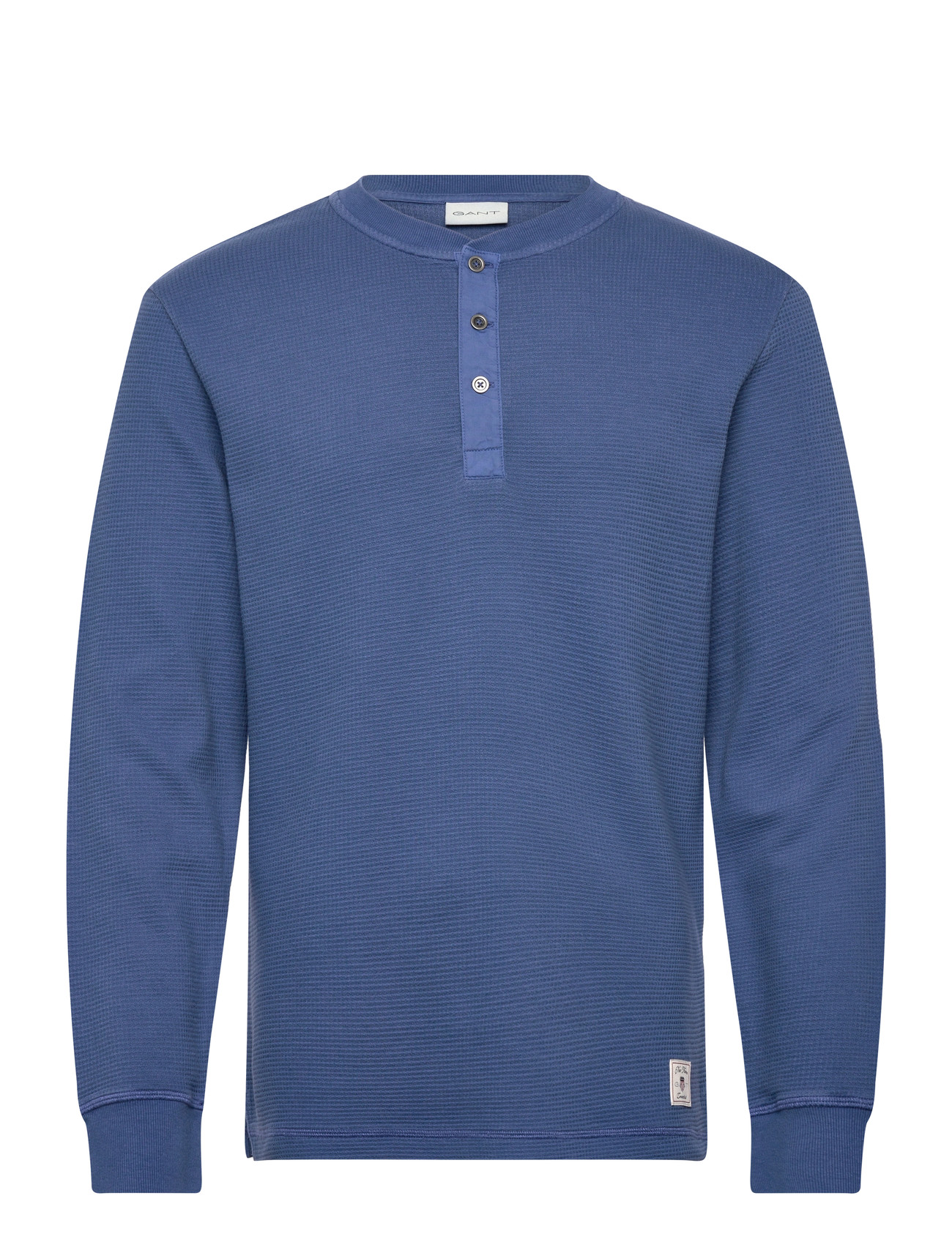 GANT Washed Waffle Henley, XXL, Blue, T-Shirts > Langærmede, Herre