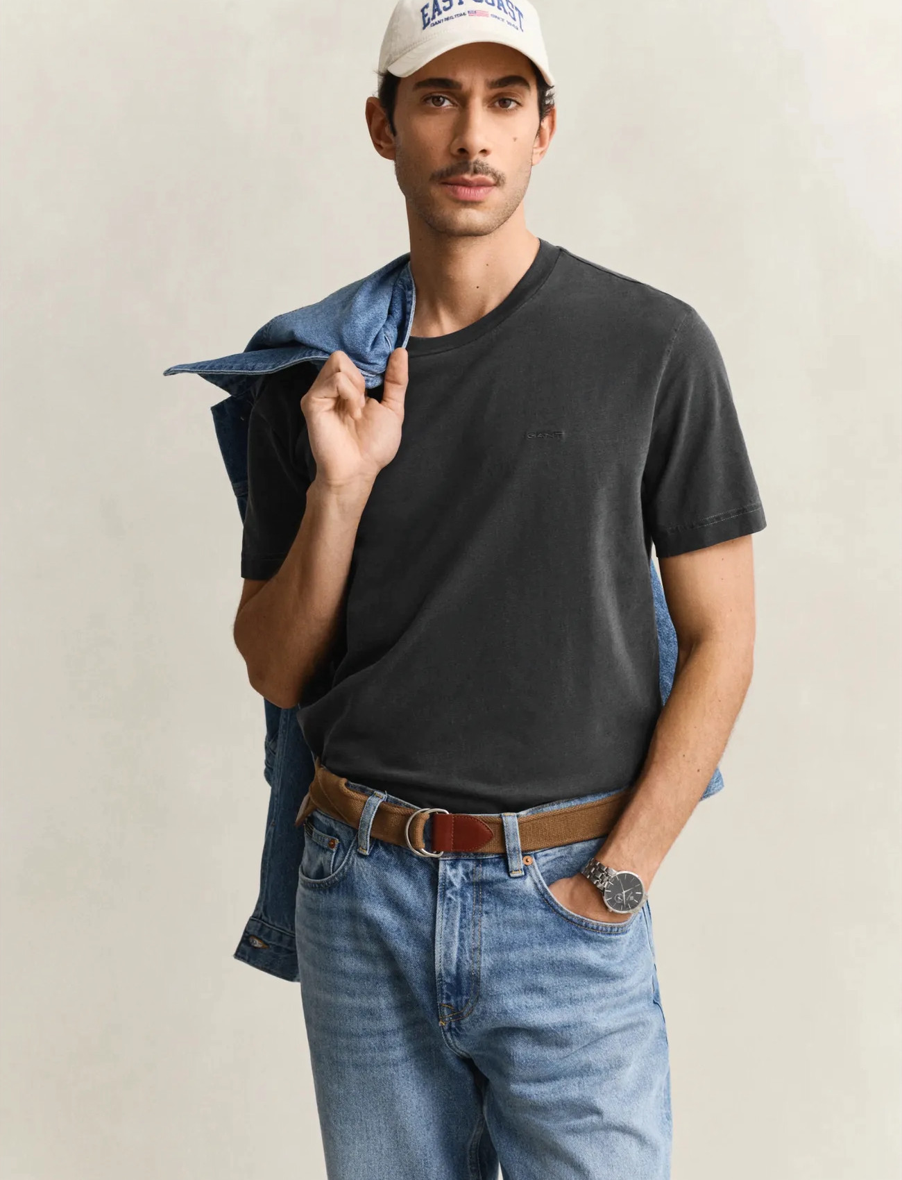 GANT Washed Slub Ss Tshirt, S, Black, T-Shirts > Kortærmede, Herre