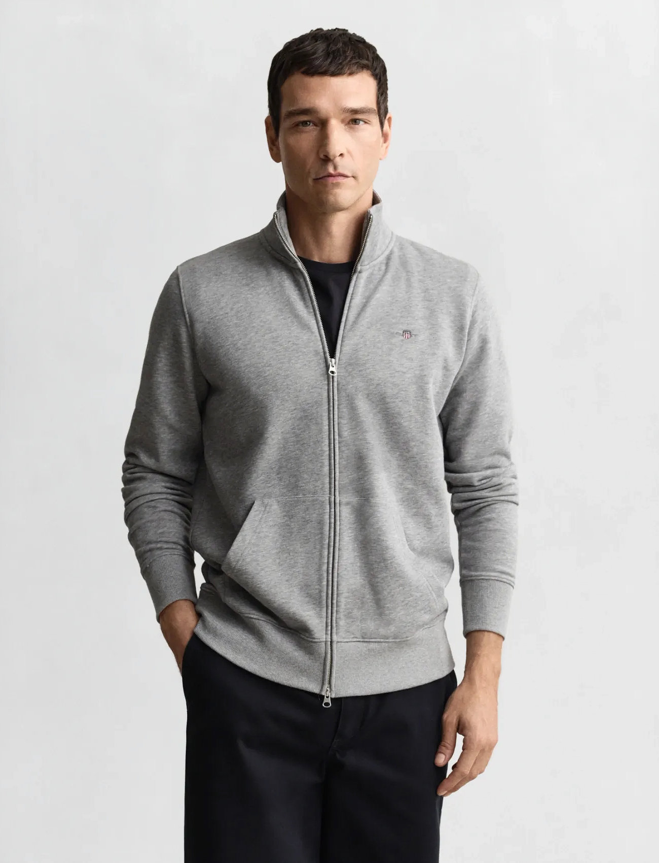 GANT Reg Shield Full Zip Sweat, 3XL, Grey, Sweatshirts & Hættetrøjer > Sweatshirts, Herre