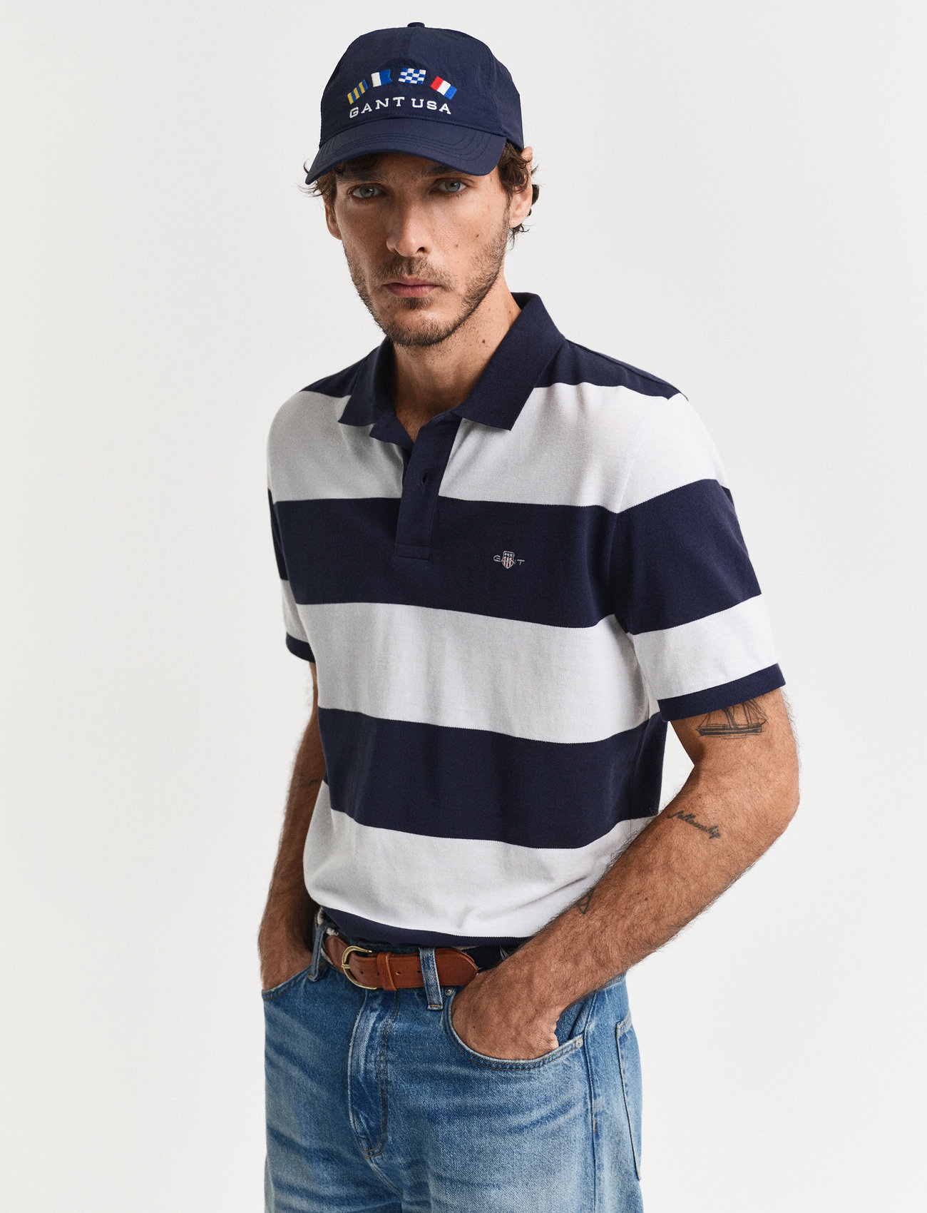 GANT Block Stripe Polo, L, Black, Poloer > Kortærmede, Herre