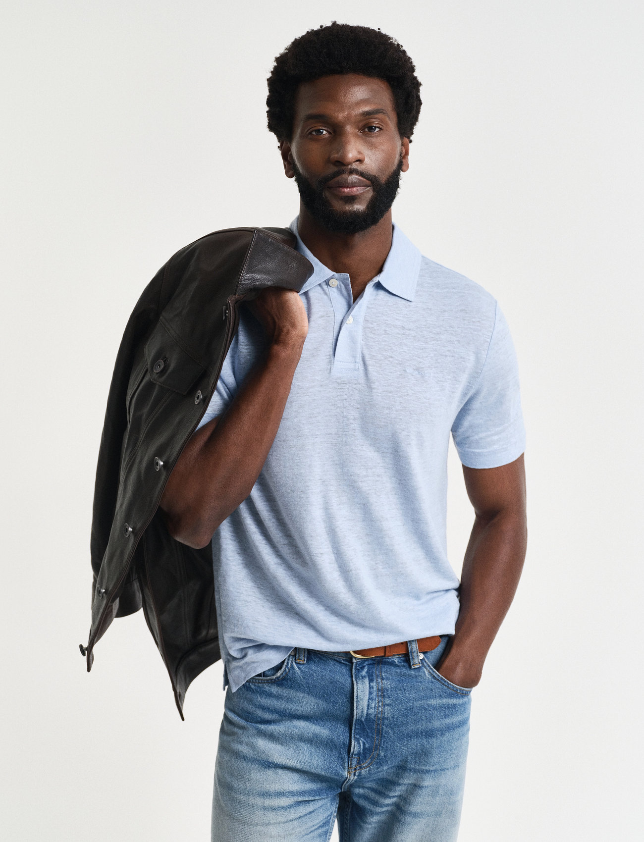 GANT Linen Ss Polo, L, Blue, Poloer > Kortærmede, Herre