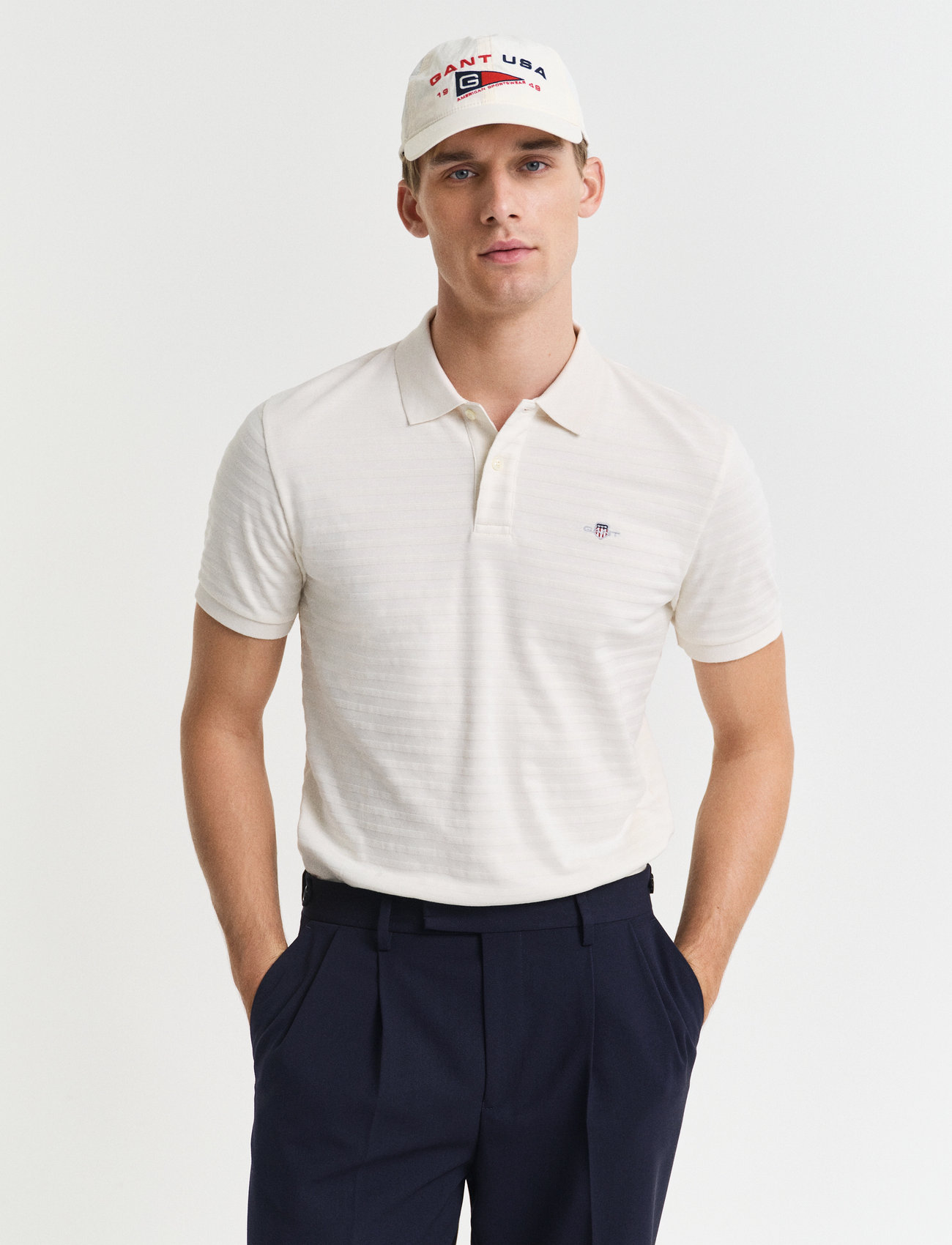 GANT Texture Stripe Polo, S, Cream, Poloer > Kortærmede, Herre