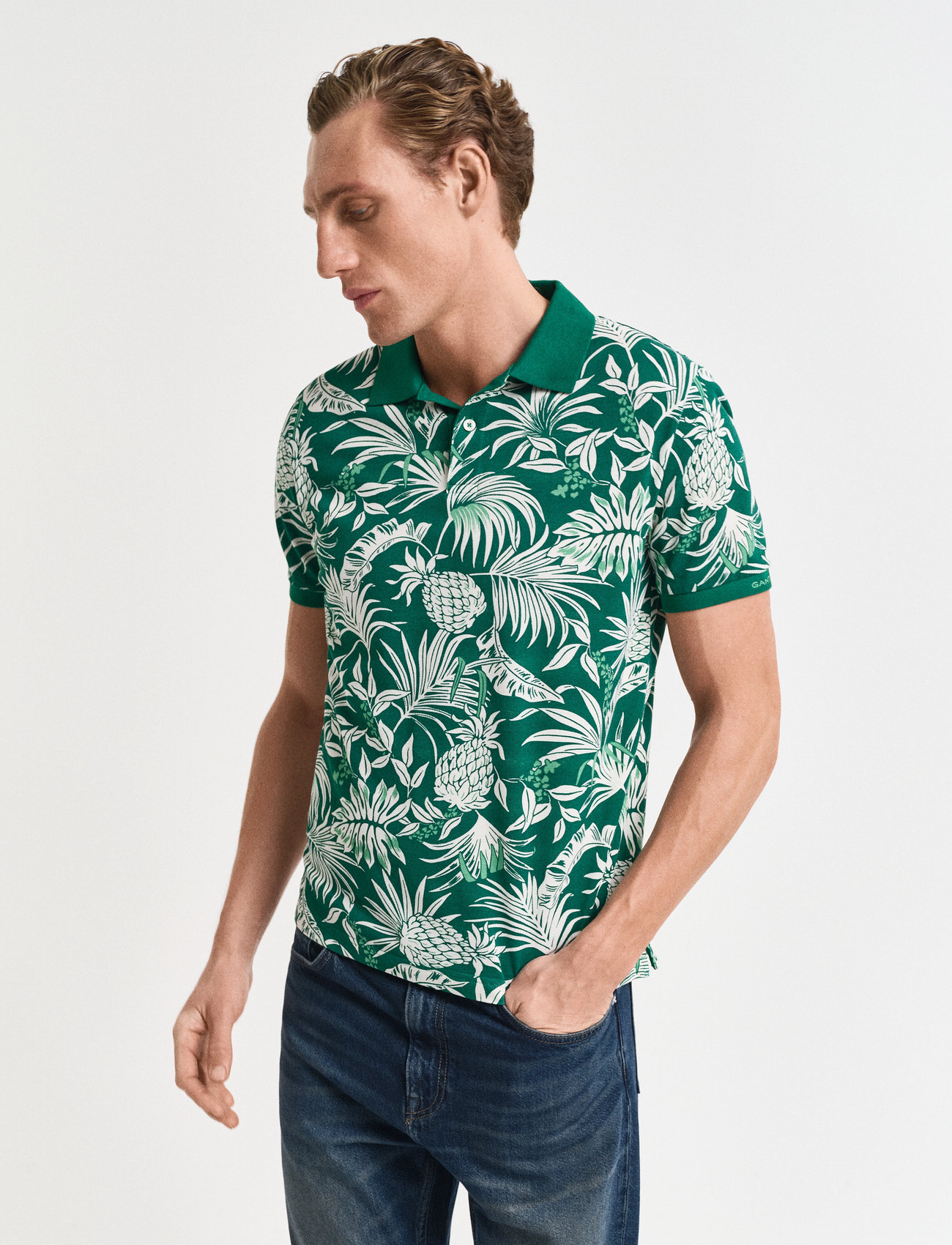 GANT Printed Ss Polo, S, Green, Poloer > Kortærmede, Herre