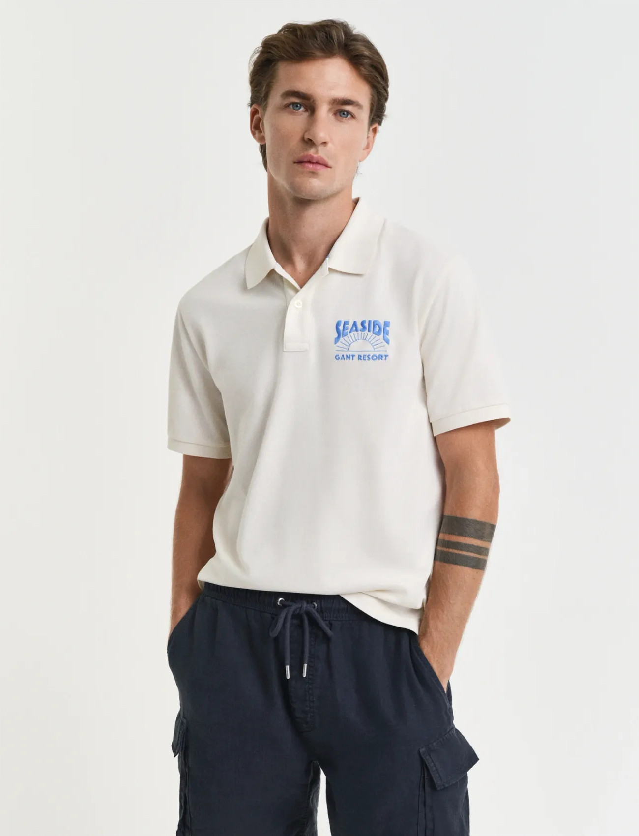 GANT Graphic Ss Polo, XXL, White, Poloer > Kortærmede, Herre