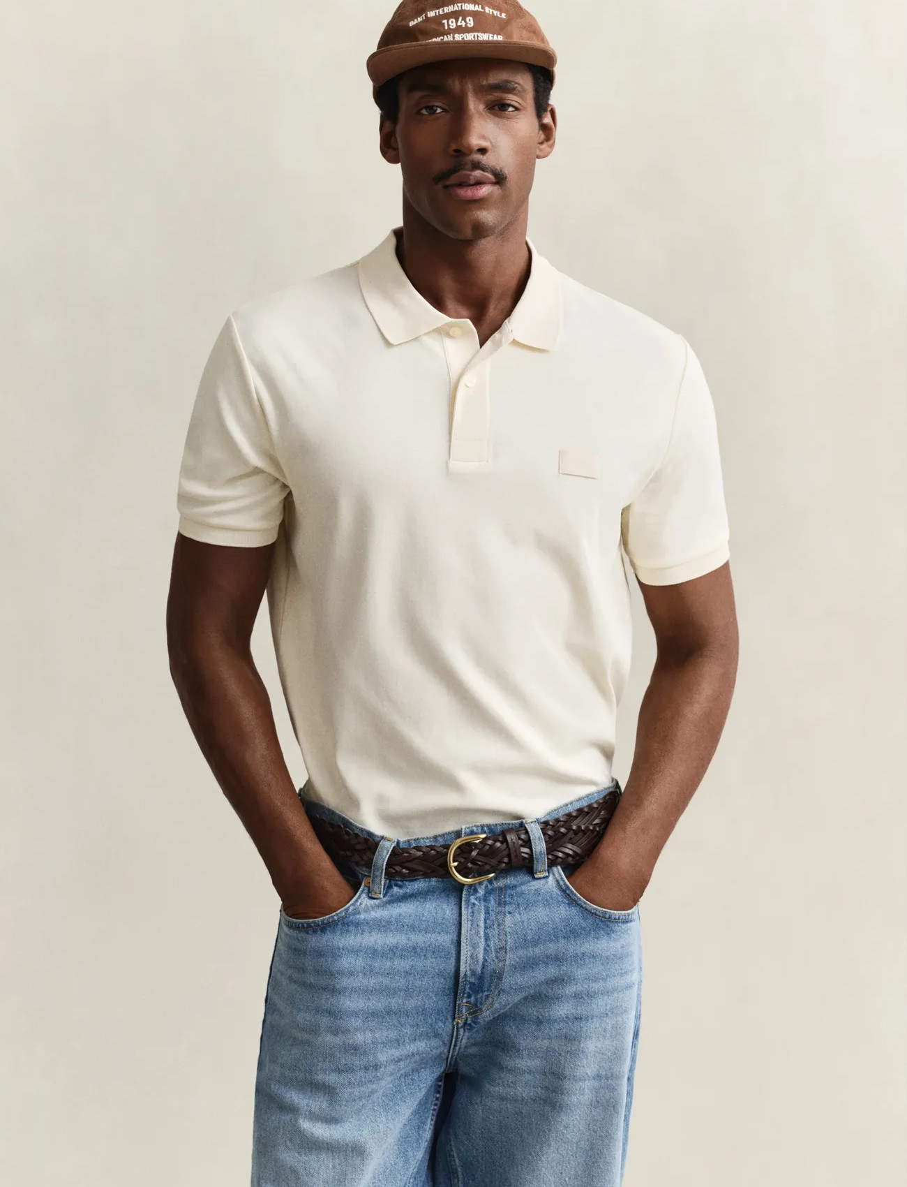 GANT Interlock Ss Polo, M, Cream, Poloer > Kortærmede, Herre