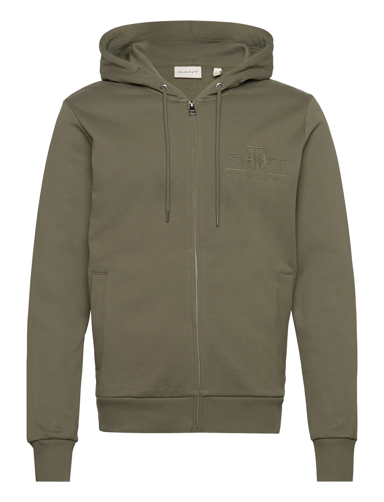 GANT Reg Tonal Shield Full Zip Hoodie Khaki Green