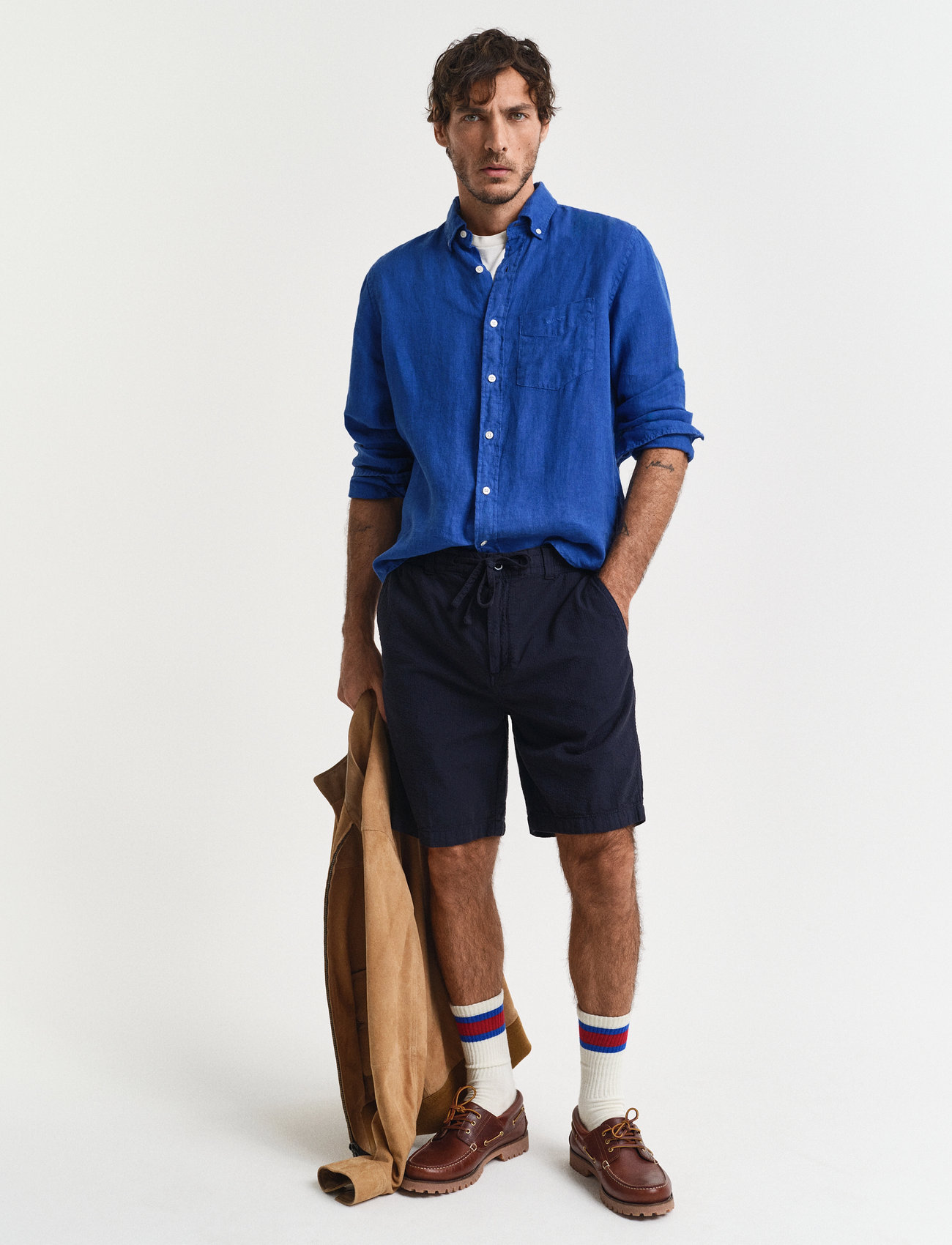GANT Reg Gmnt Dye Seersucker Shorts, XL, Navy, Shorts > Afslappet, Herre