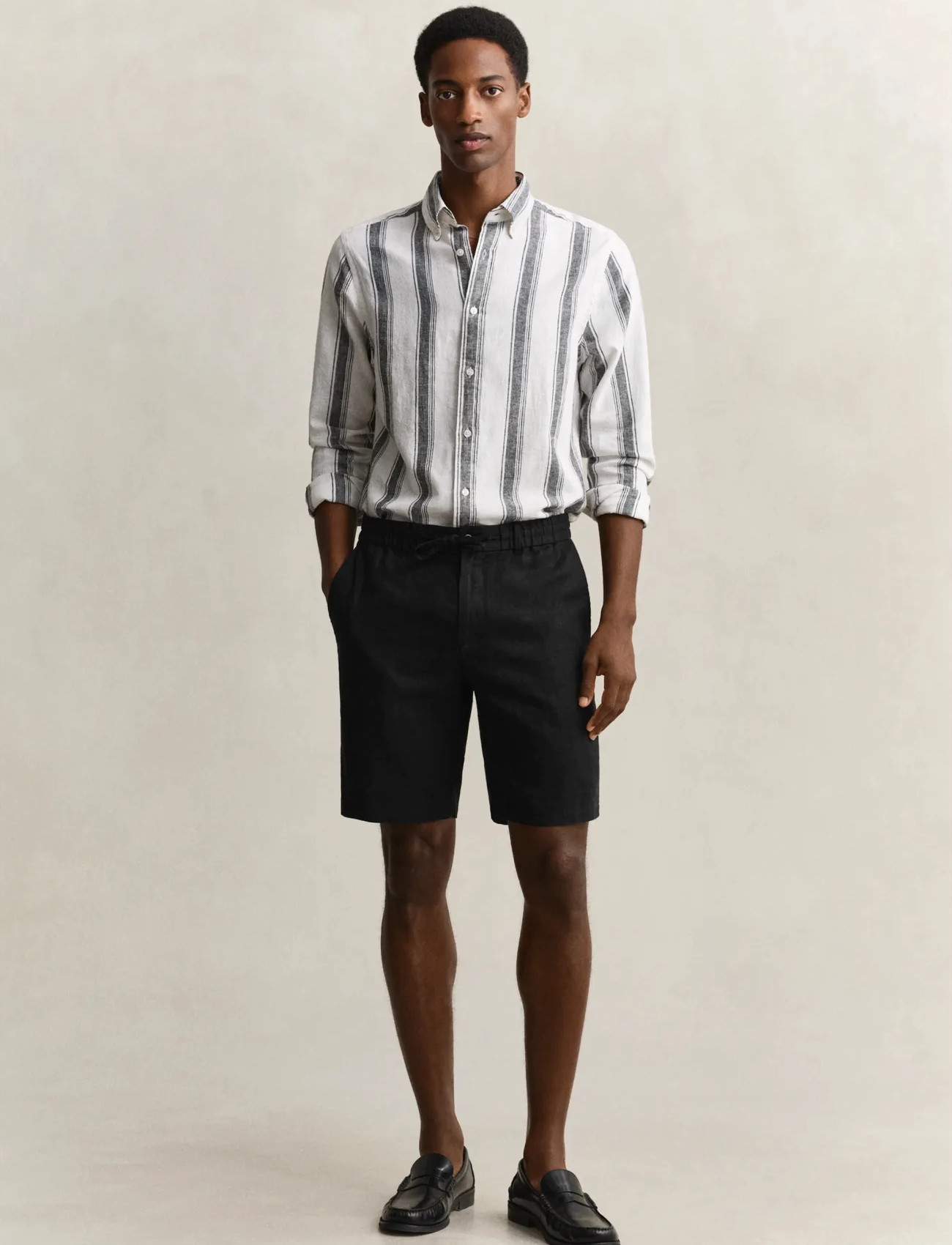 GANT Reg Linen Ds Shorts, XXL, Black, Shorts > Linen Shorts, Herre