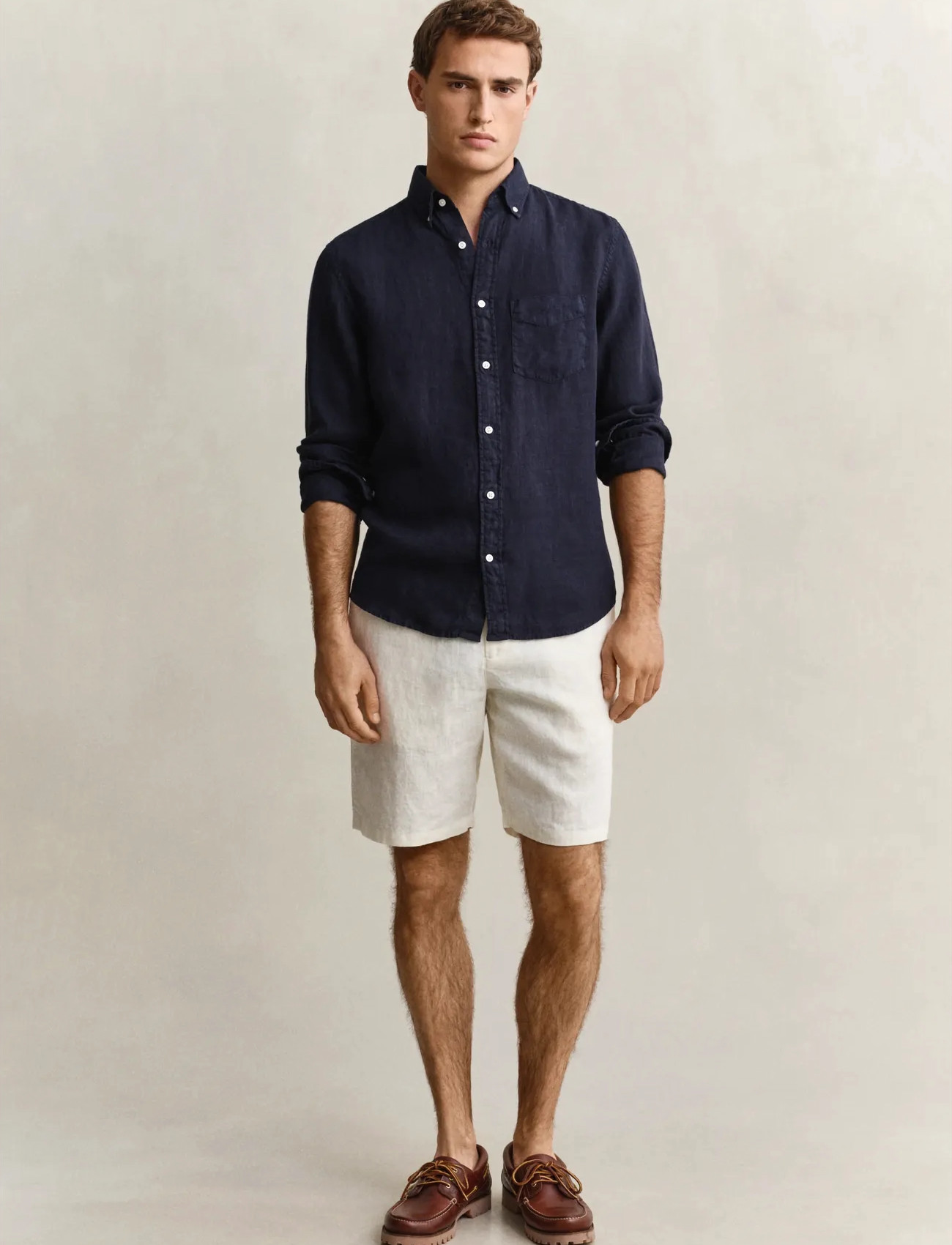 GANT Reg Linen Ds Shorts, M, Cream, Shorts > Linen Shorts, Herre