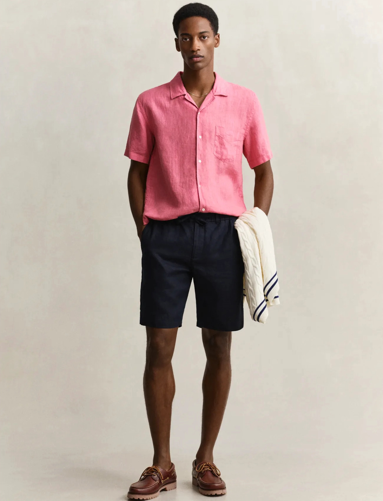 GANT Reg Linen Ds Shorts, M, Navy, Shorts > Linen Shorts, Herre