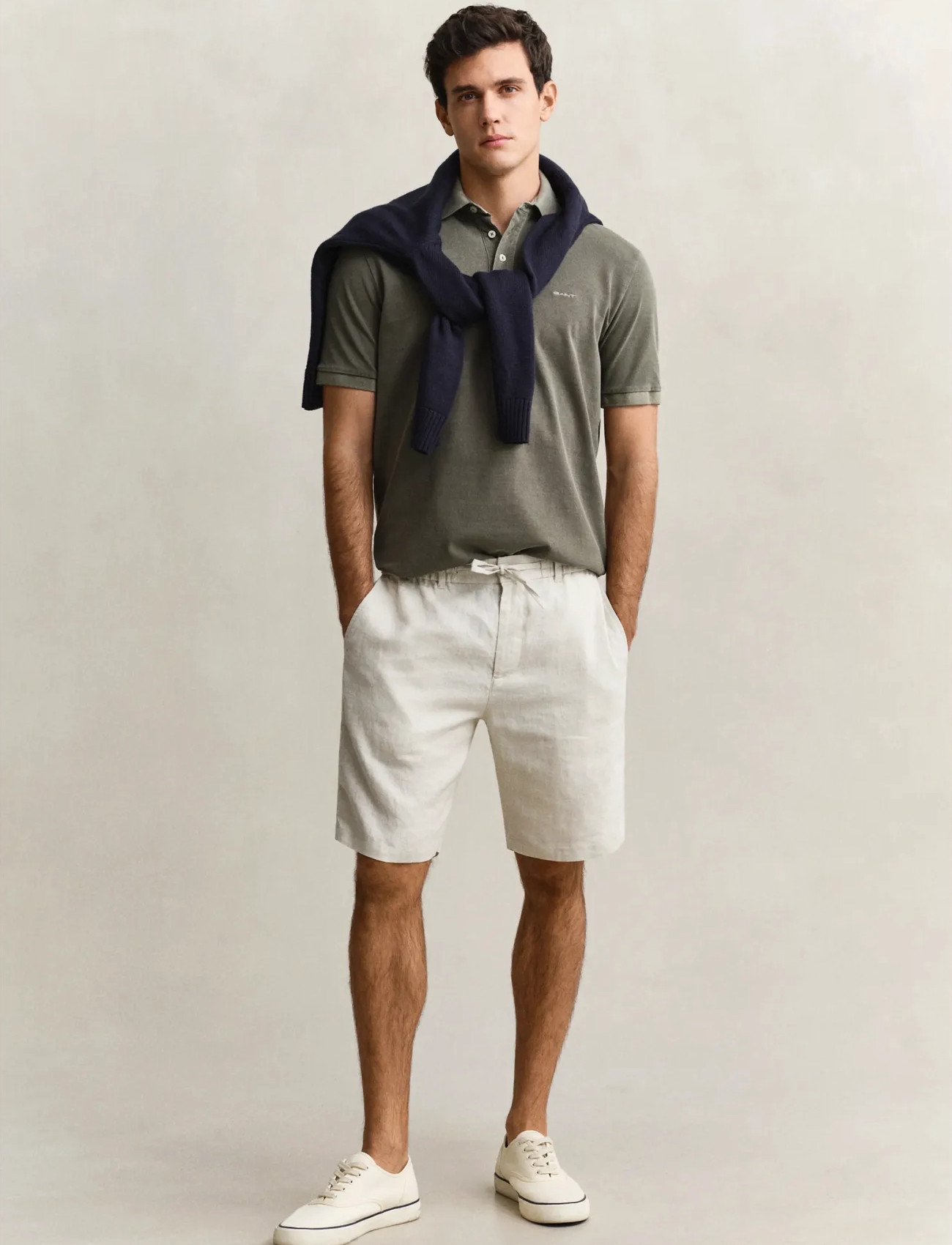GANT Reg Linen Ds Shorts, M, Cream, Shorts > Linen Shorts, Herre