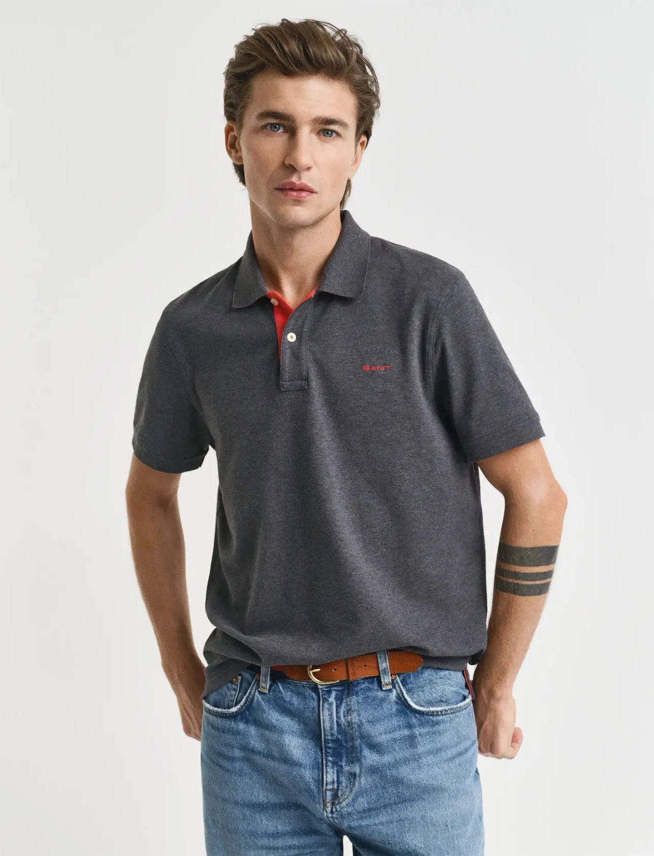 GANT Contrast Polo Shirt, XL, Grey, Poloer > Kortærmede, Herre