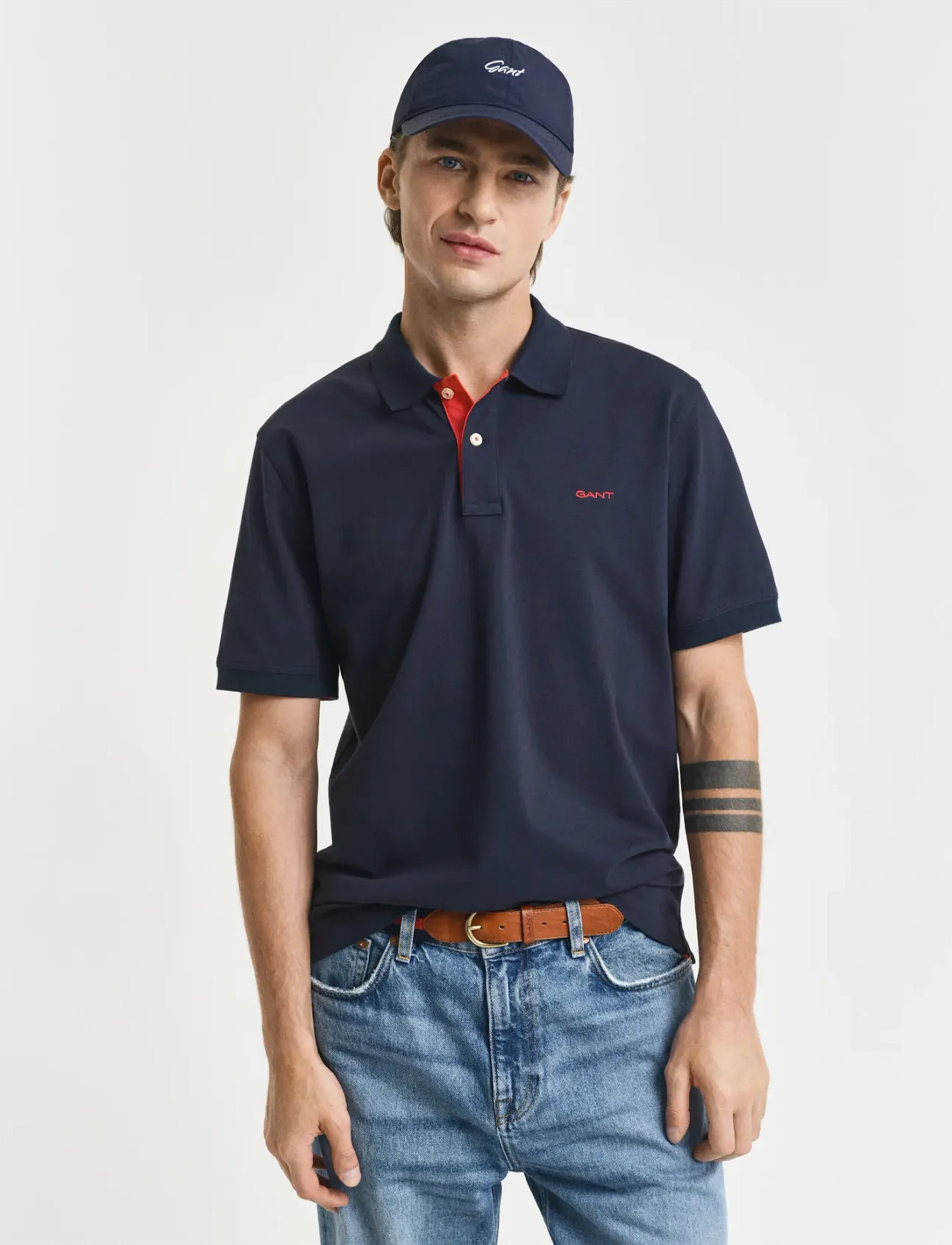 GANT Contrast Polo Shirt, M, Navy, Poloer > Kortærmede, Herre