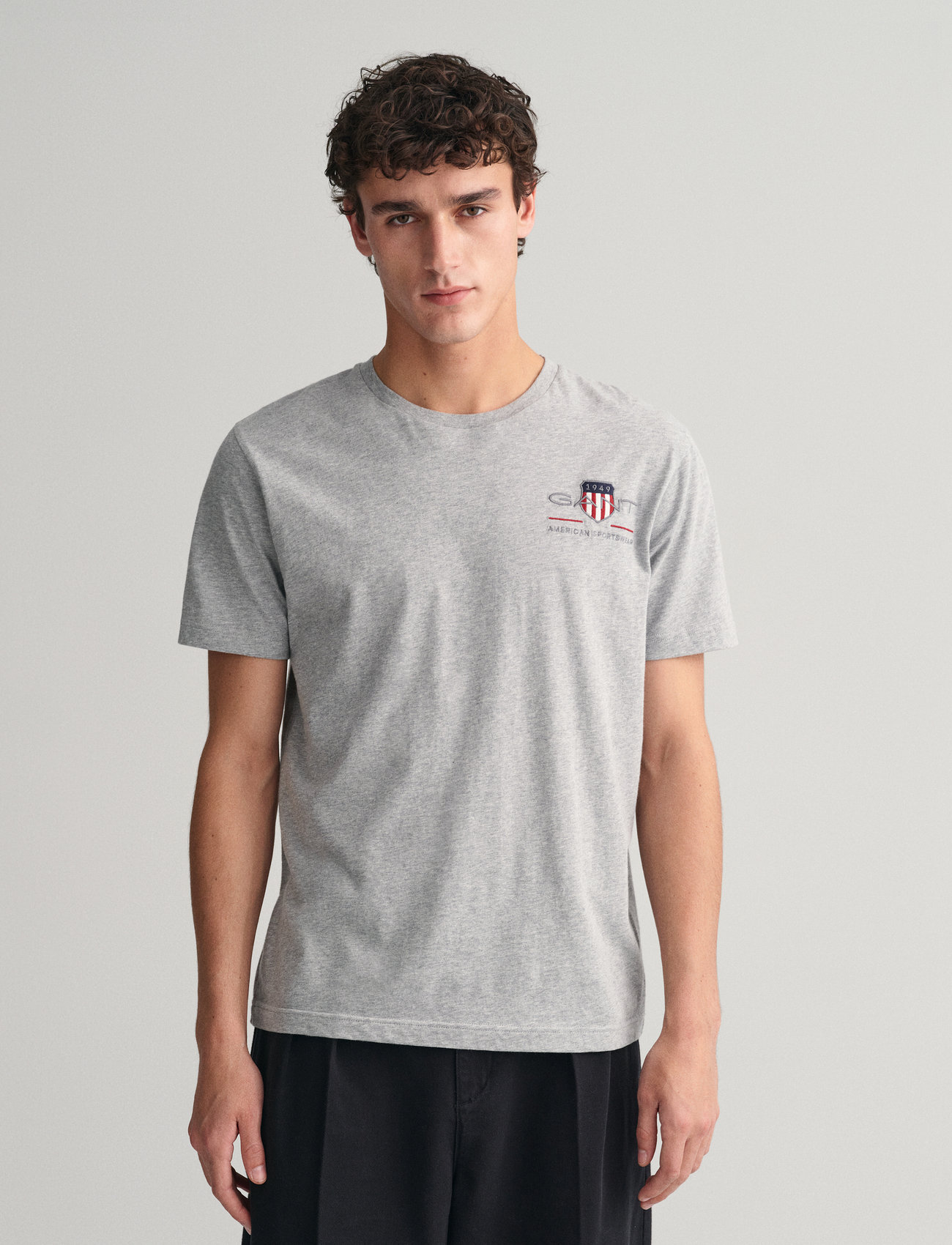 GANT Reg Archive Shield Emb Ss T-Shirt, XXL, Grey, T-Shirts > Kortærmede, Herre