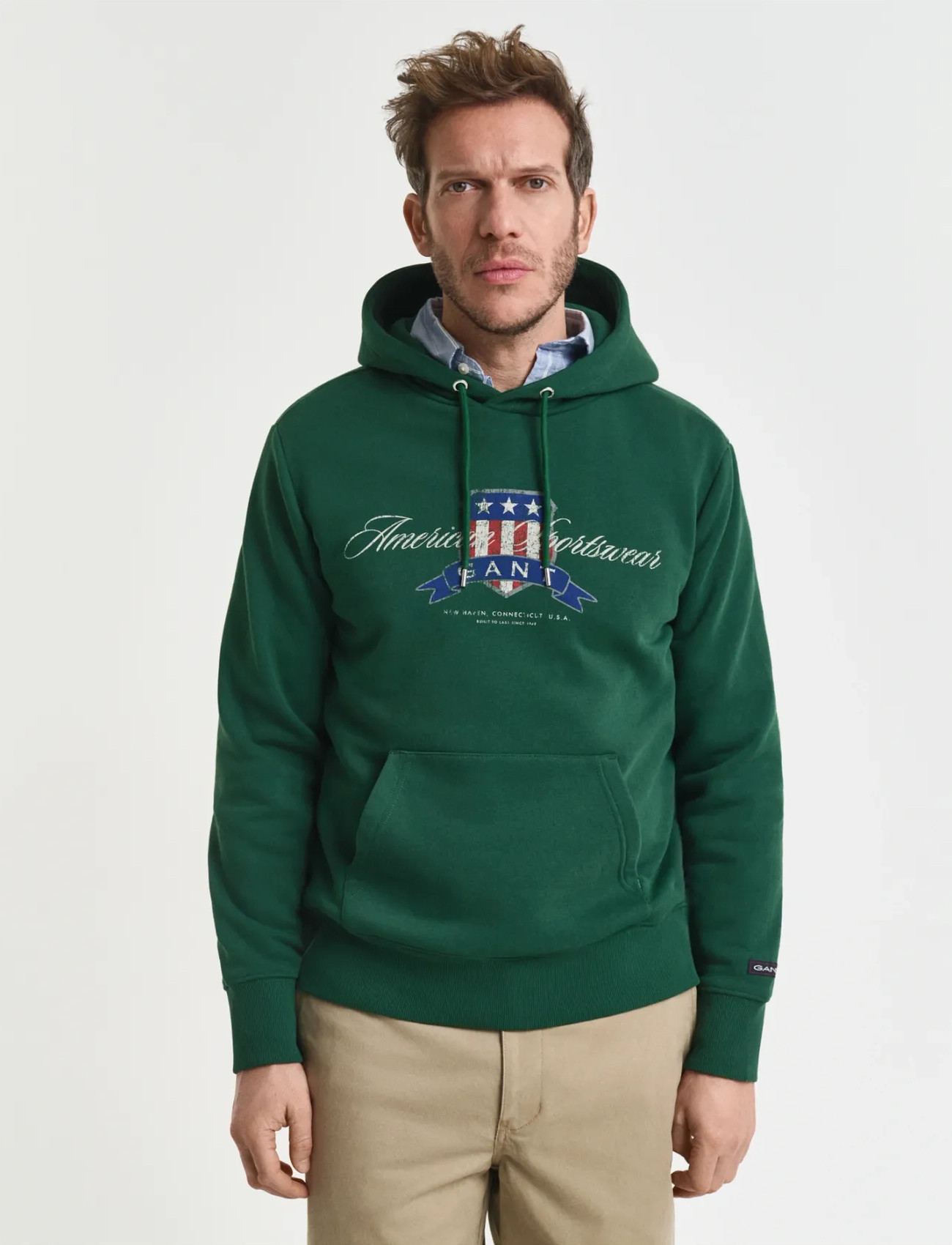GANT Graphic Hoodie, S, Green, Sweatshirts & Hættetrøjer > Hættetrøjer, Herre