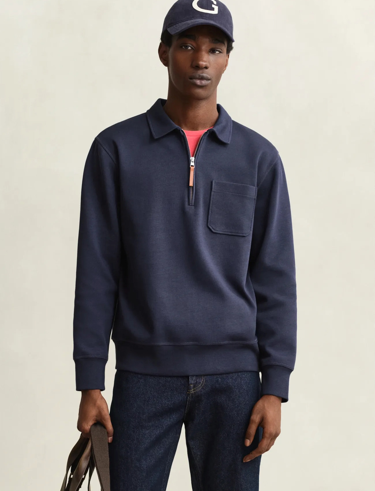 GANT Ponte Di Roma Halfzip, M, Navy, Strik > Trøjer Med Halv Lynlås, Herre