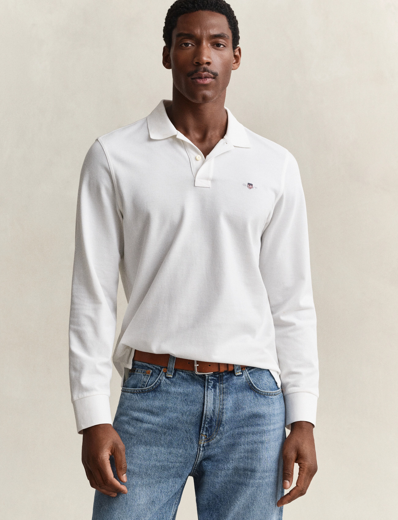 GANT Long Sleeve Polo Shirt, XL, White, Poloer > Langærmede, Herre