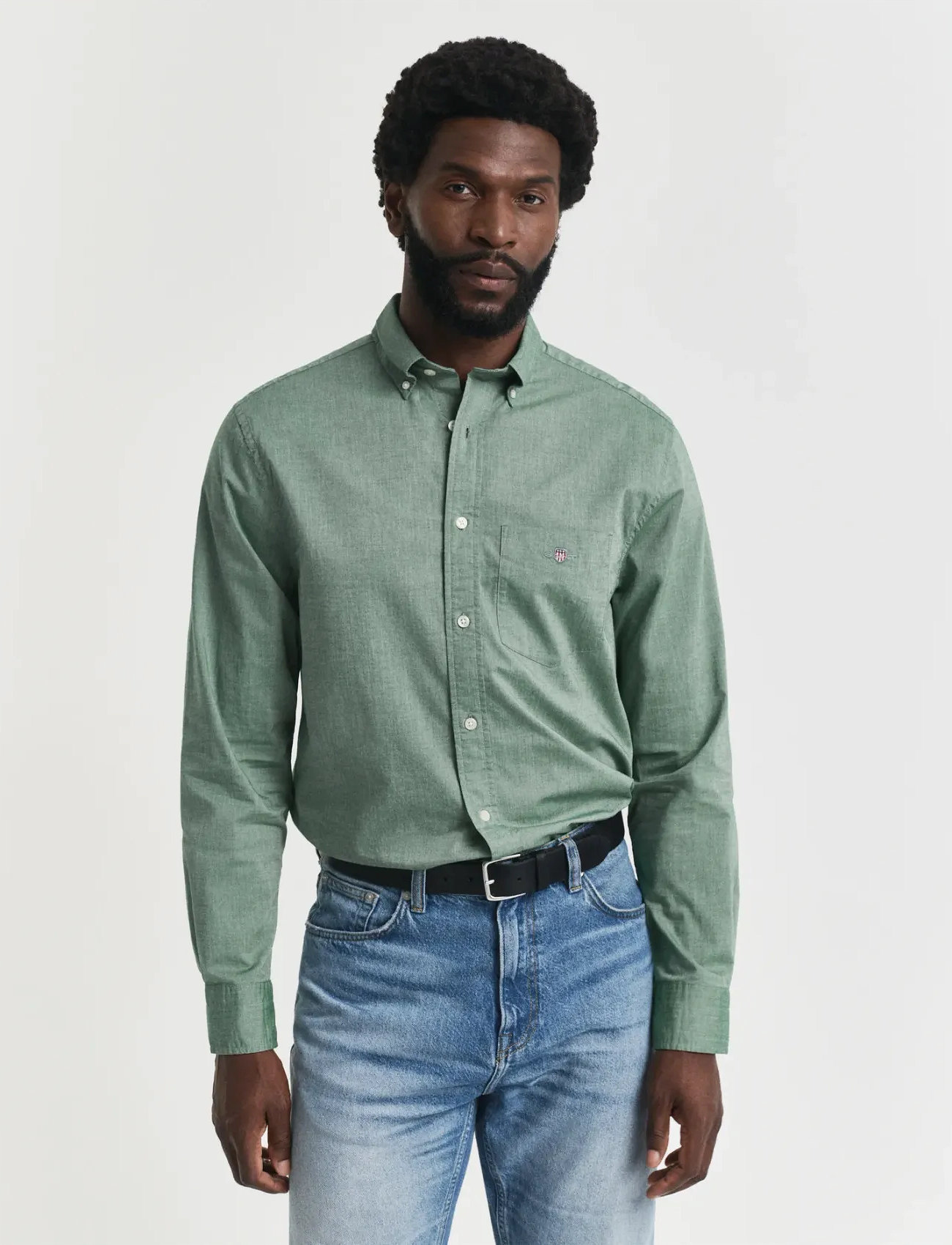 GANT Reg Classic Poplin Shirt, M, Green, Skjorter > Afslappet, Herre