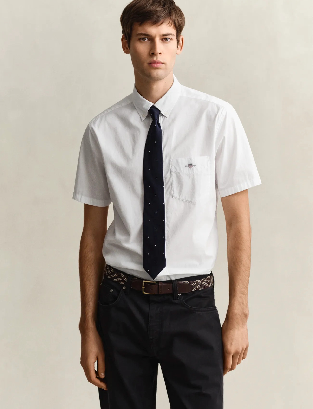 GANT Reg Classic Poplin Ss Shirt, S, White, Skjorter > Kortærmede, Herre