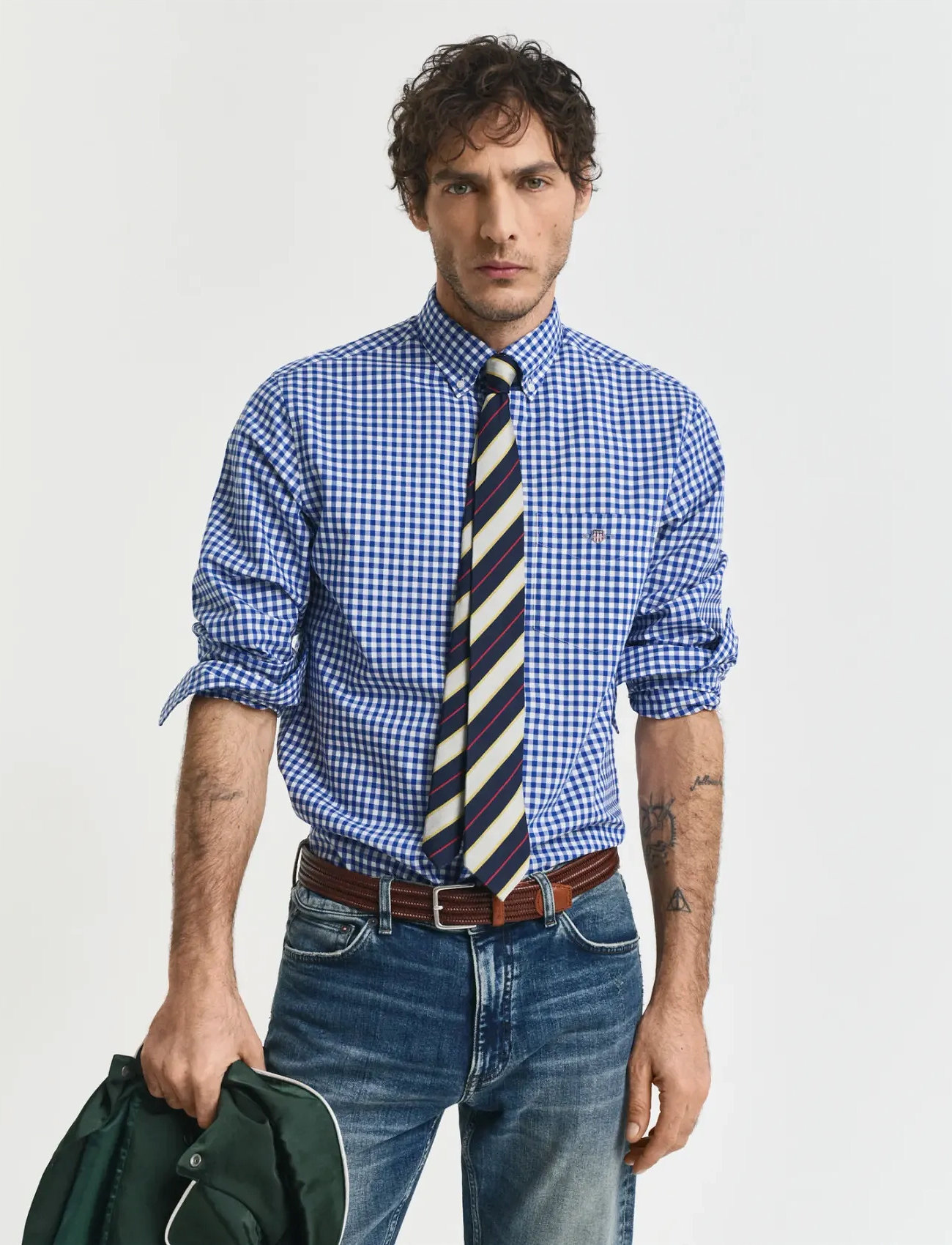 GANT Reg Classic Poplin Gingham Shirt, S, Blue, Skjorter > Afslappet, Herre