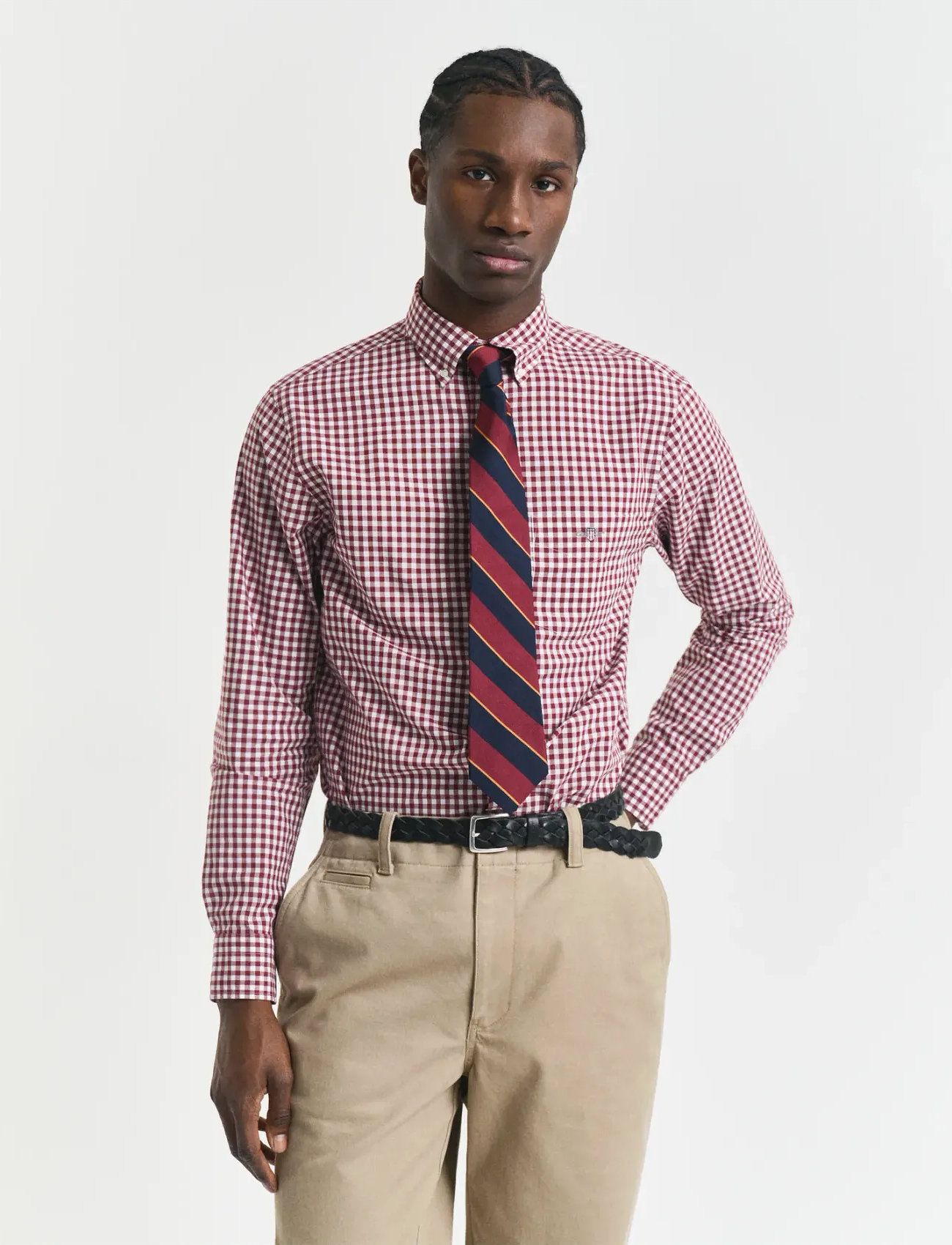GANT Reg Classic Poplin Gingham Shirt, 3XL, Red, Skjorter > Afslappet, Herre