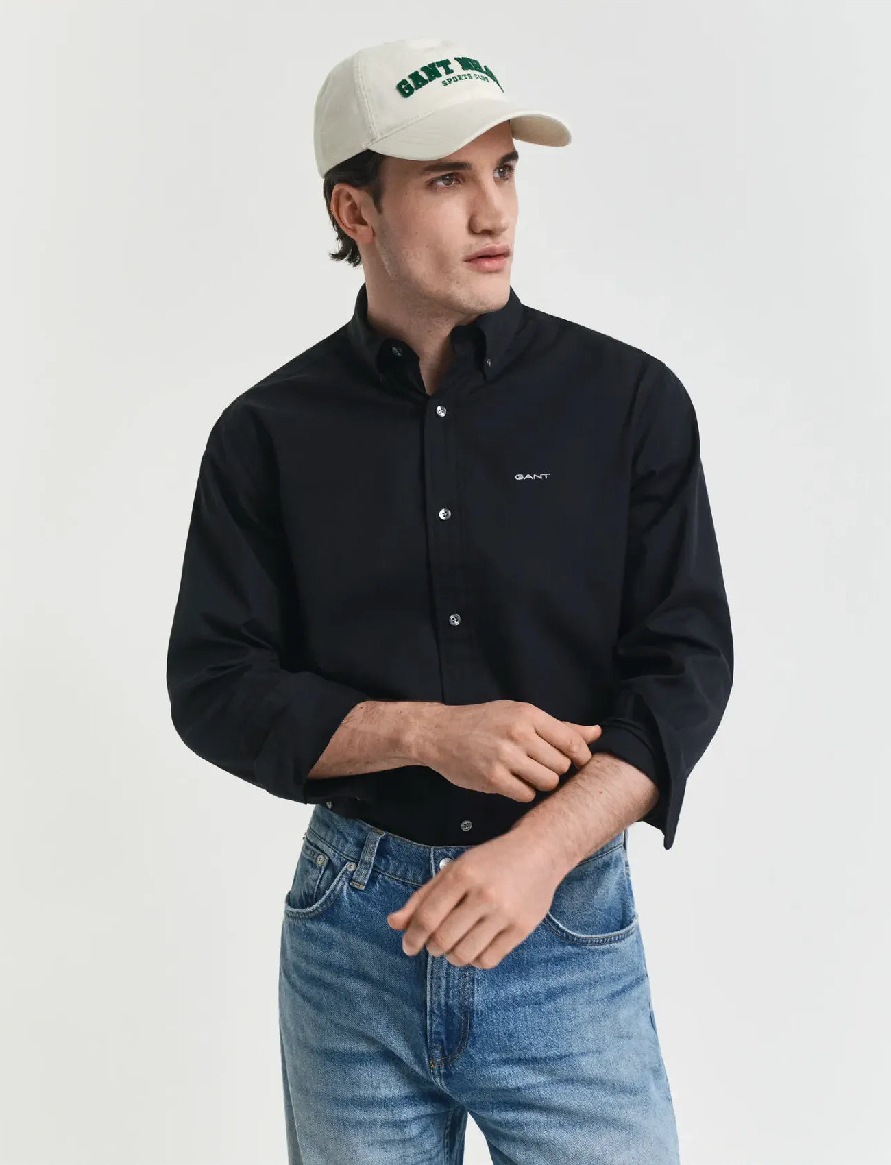 GANT Reg Pinpoint Oxford Shirt, S, Black, Skjorter > Afslappet, Herre