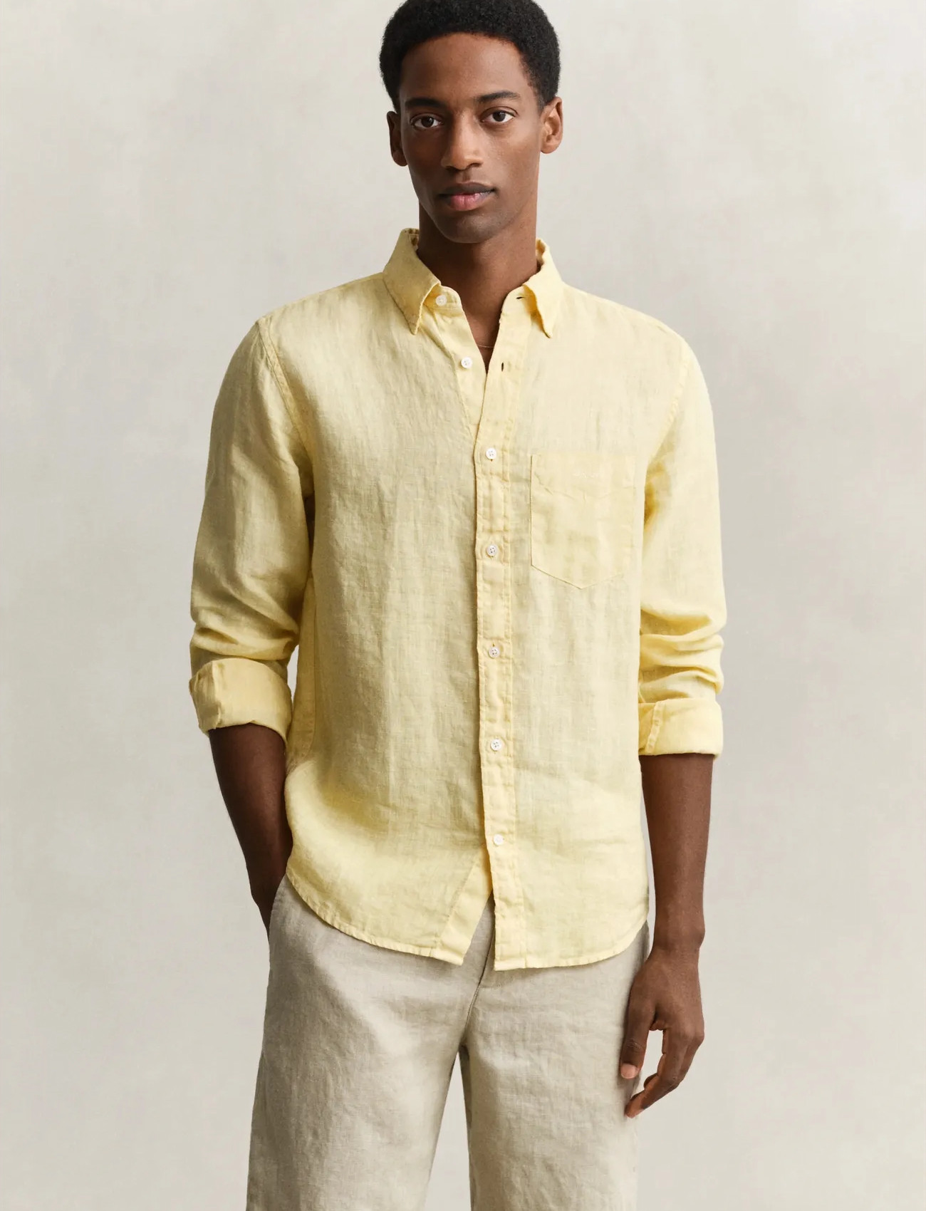 GANT Reg Gmnt Dyed Linen Shirt, XL, Yellow, Skjorter > Afslappet, Herre