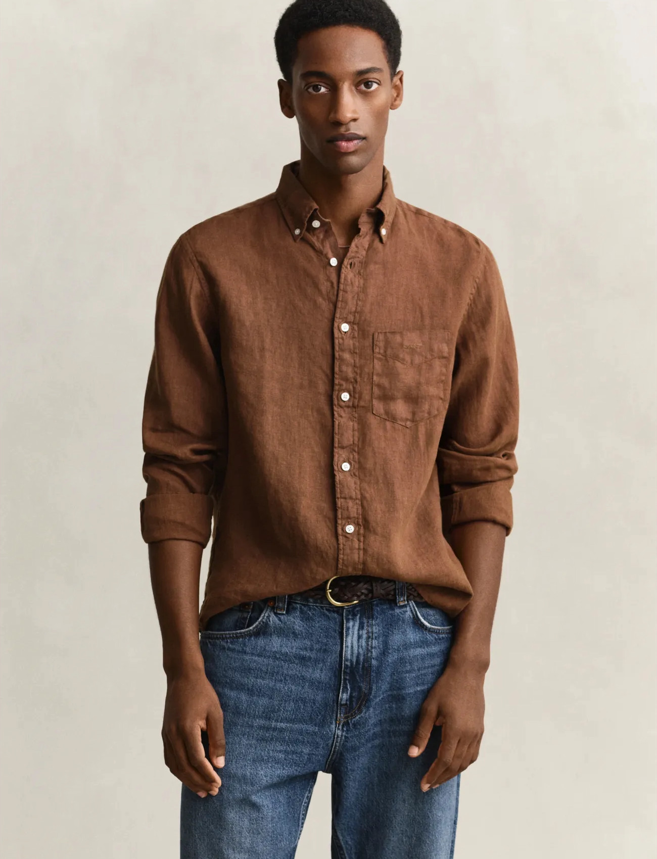 GANT Reg Gmnt Dyed Linen Shirt, XXL, Brown, Skjorter > Afslappet, Herre